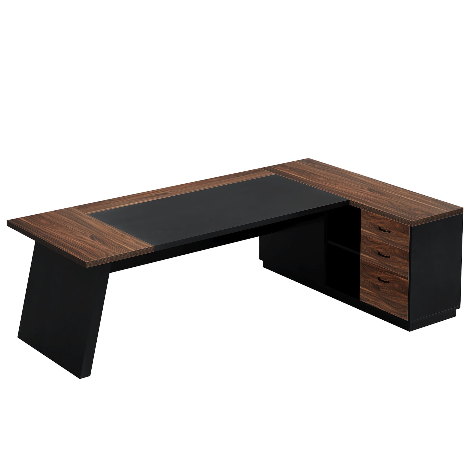 L - Shaped Executive Desk, 78" Office Desk with Drawers and Lateral File Cabinet Tribesigns#Color_Walnut & Black