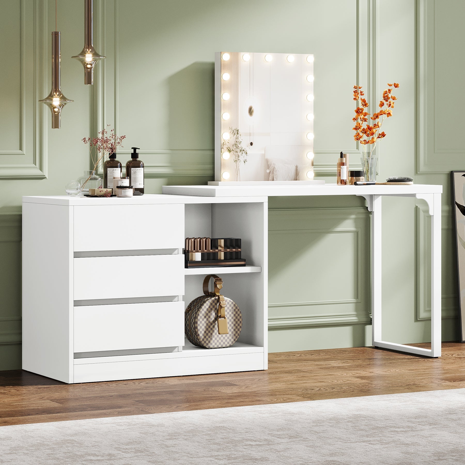 Makeup Vanity, Dressing Table With 3 Drawers And Storage Shelves Tribesigns