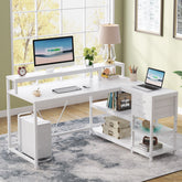 Reversible L-Shaped Desk, Industrial Corner Desk with Drawer & Storage Shelves Tribesigns 3
