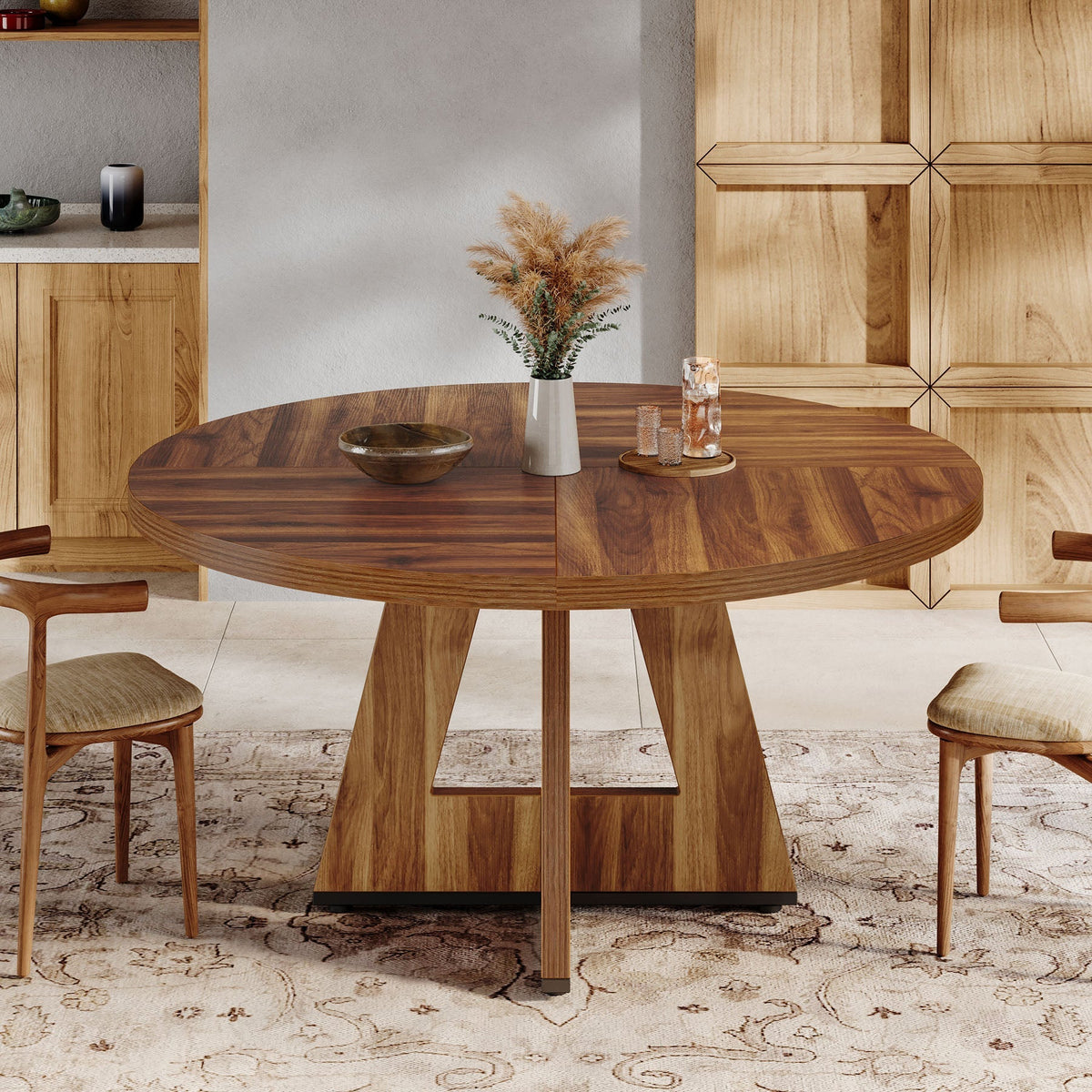 47" Round Dining Table for 4 | Tribesigns Wood Farmhouse Kitchen Table ...