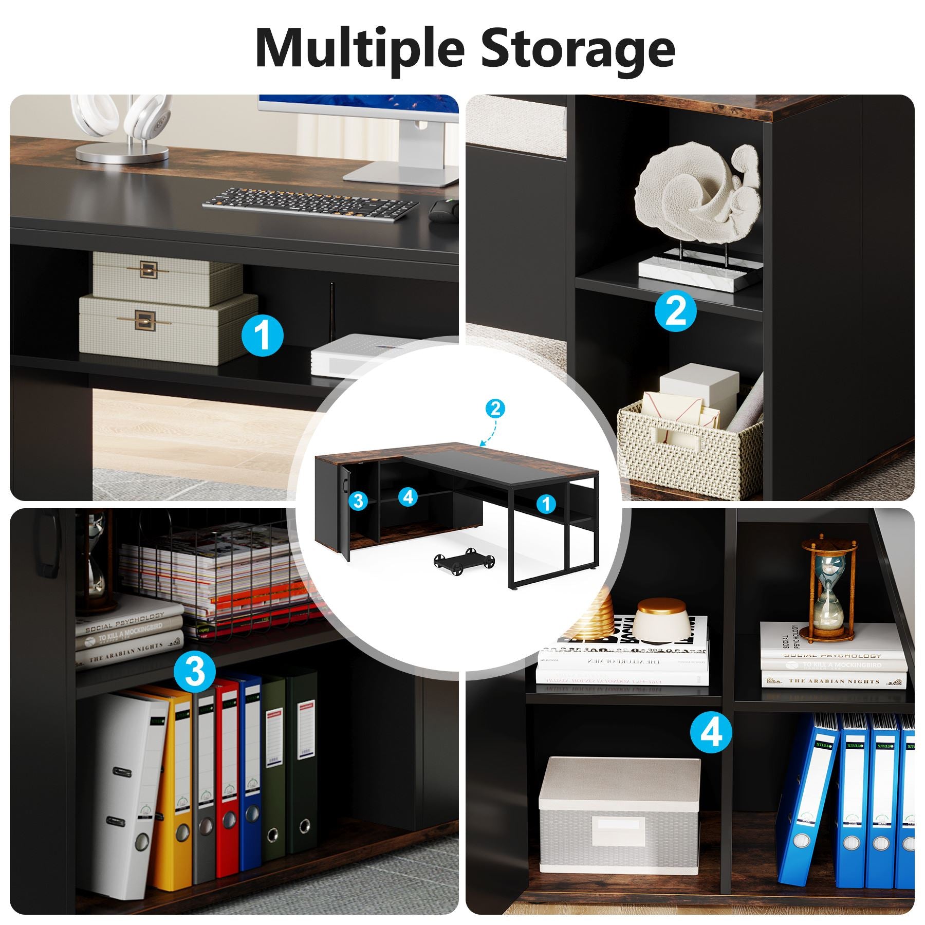 Tribesigns Large L - Shaped Desk, 71 inch Executive Desk with Shelves & Cabinet Tribesigns