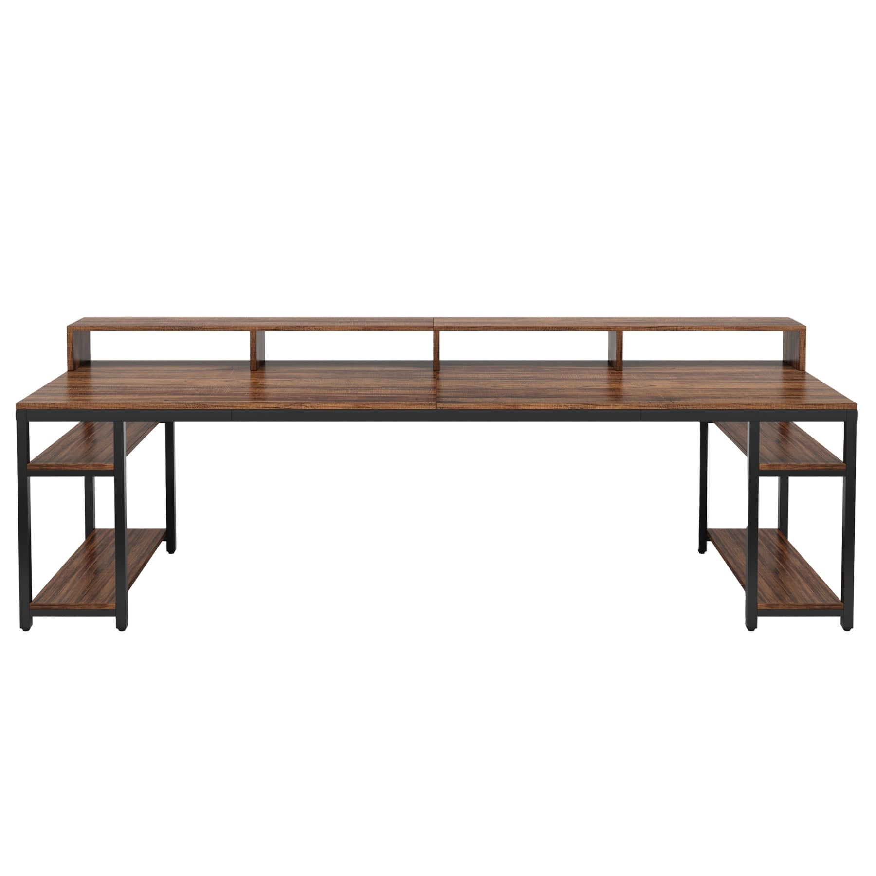 Two Person Desk, 78.7" Computer Desk With Monitor Stand and 4 Open Shelf Tribesigns