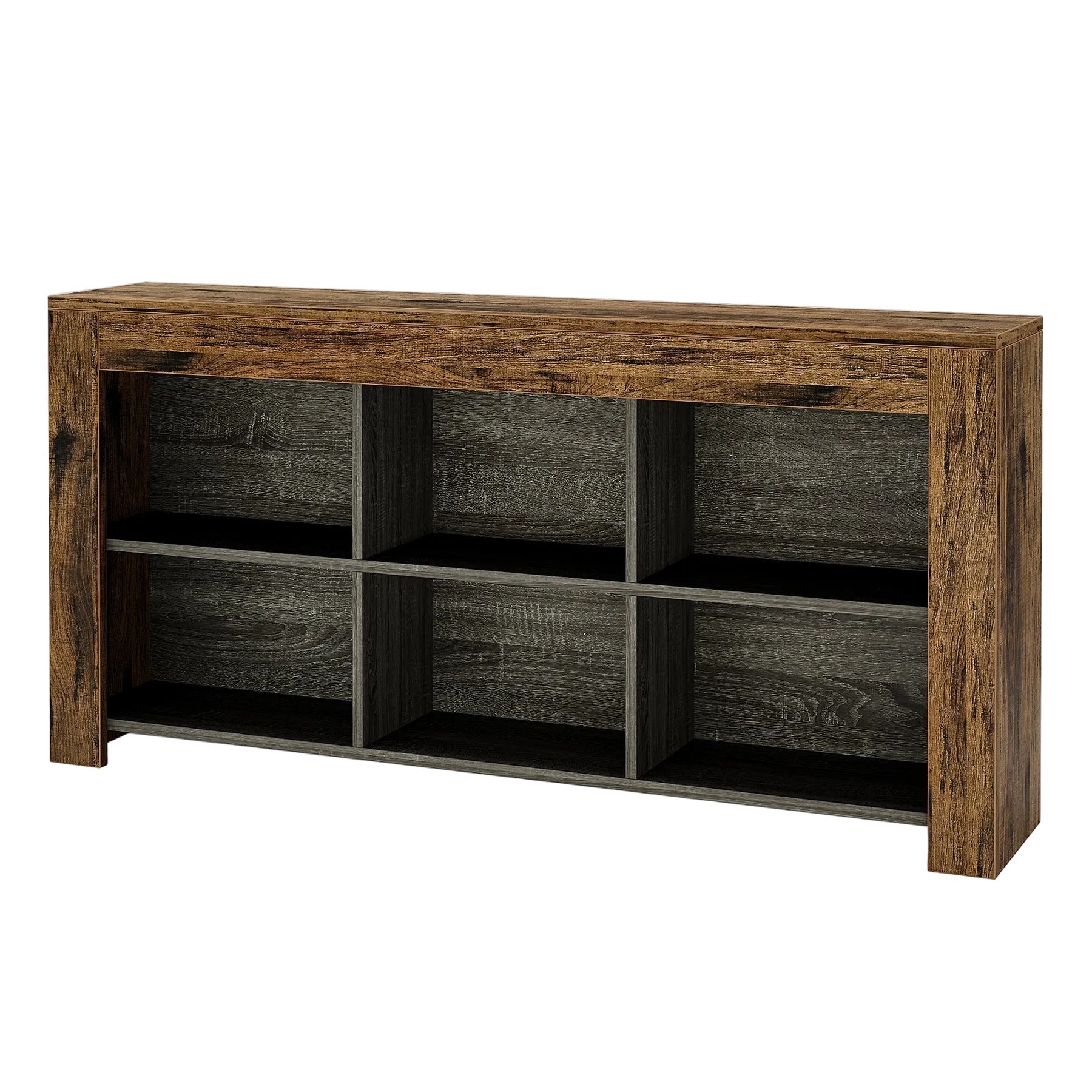 Wood Sofa Table, Rustic Console Table Entryway Table with 6 Storage Cubes Tribesigns