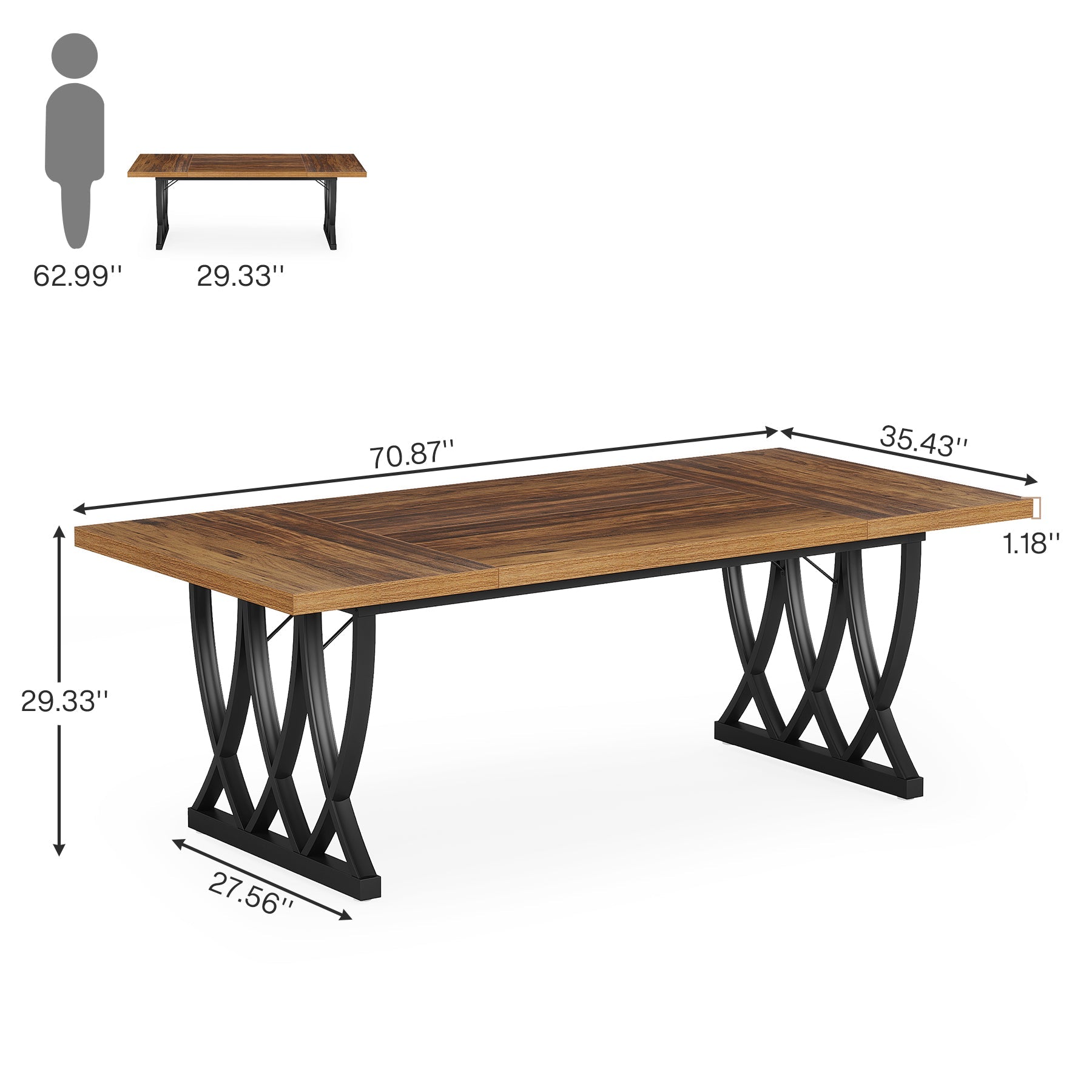 70.8" Executive Desk, Retro Office Desk Computer Desk Tribesigns