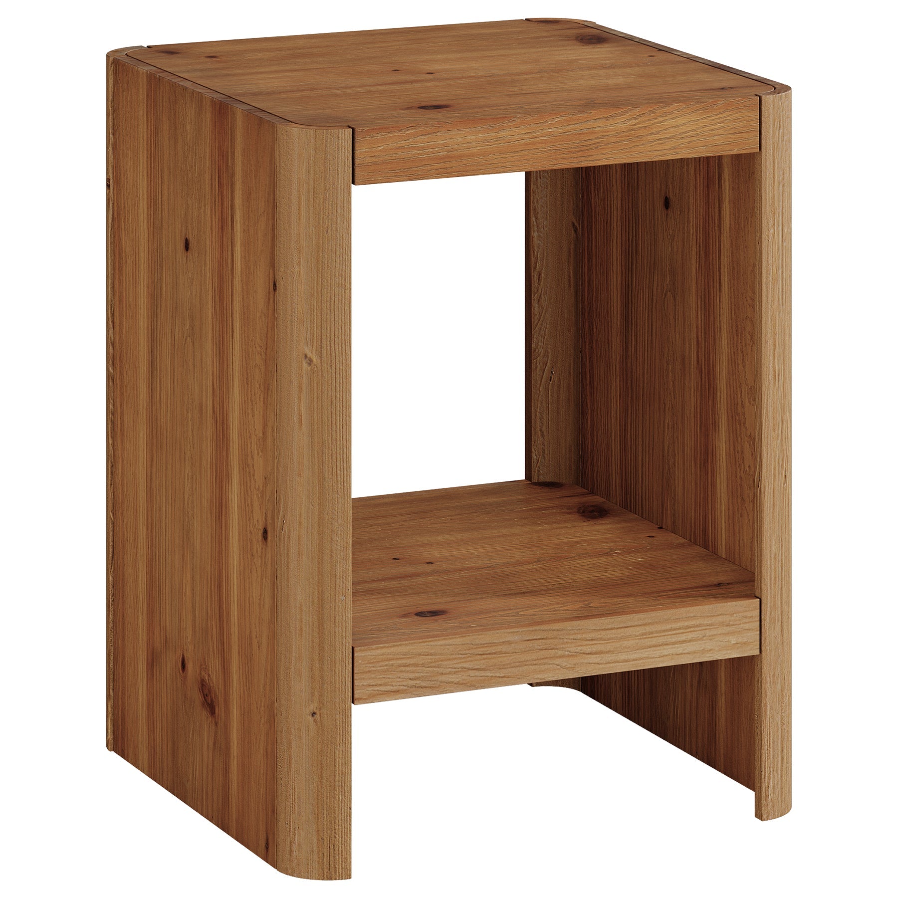 Solid Wood End Table, 2-Tier Side Table with Rounded Edges for Living Room
