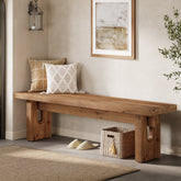 63“ Long Entryway Bench, Solid Wood End of Bed Indoor Seating 3