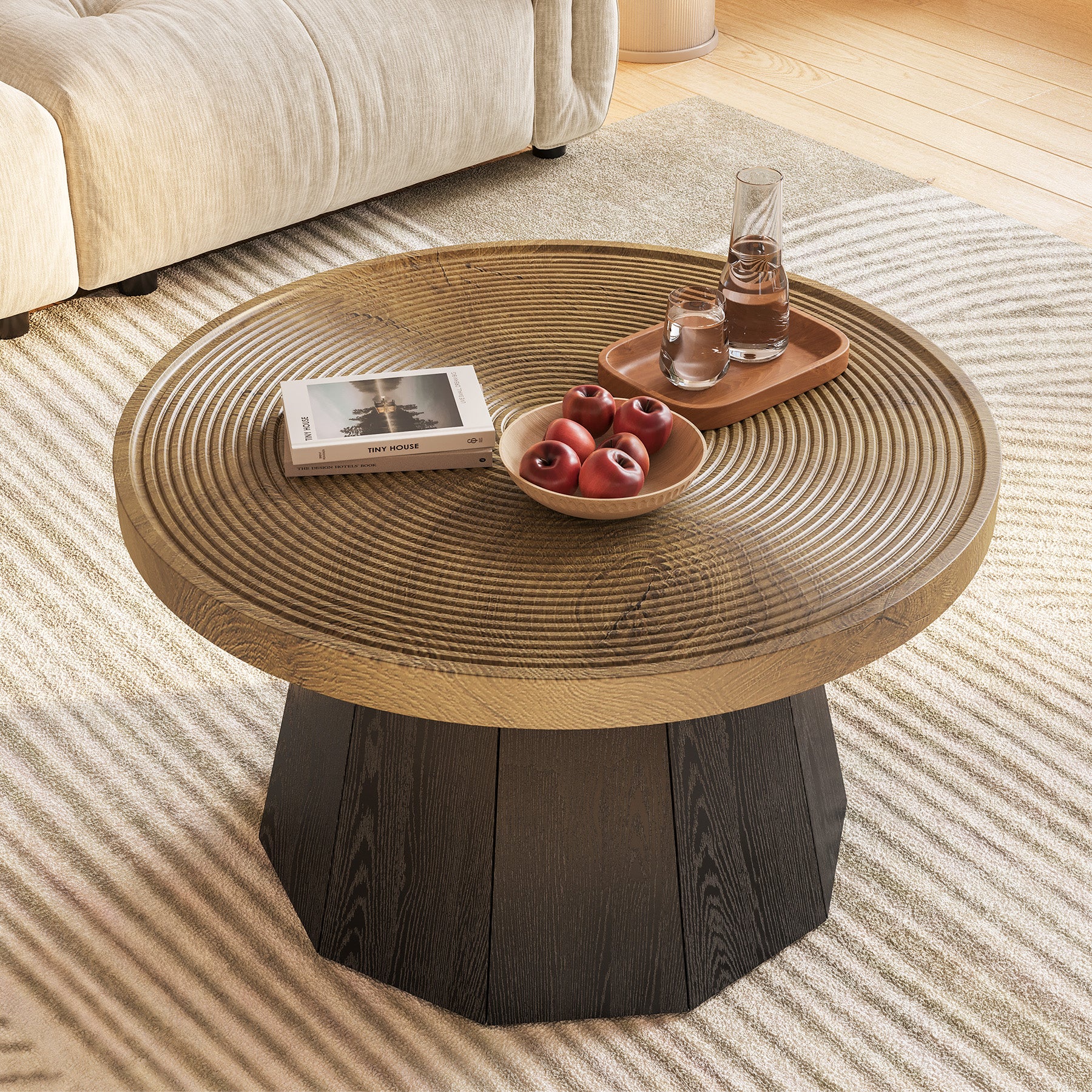 Round Coffee Table, 31.5" Center Tea Table with Growth Ring Tabletop for Living Room