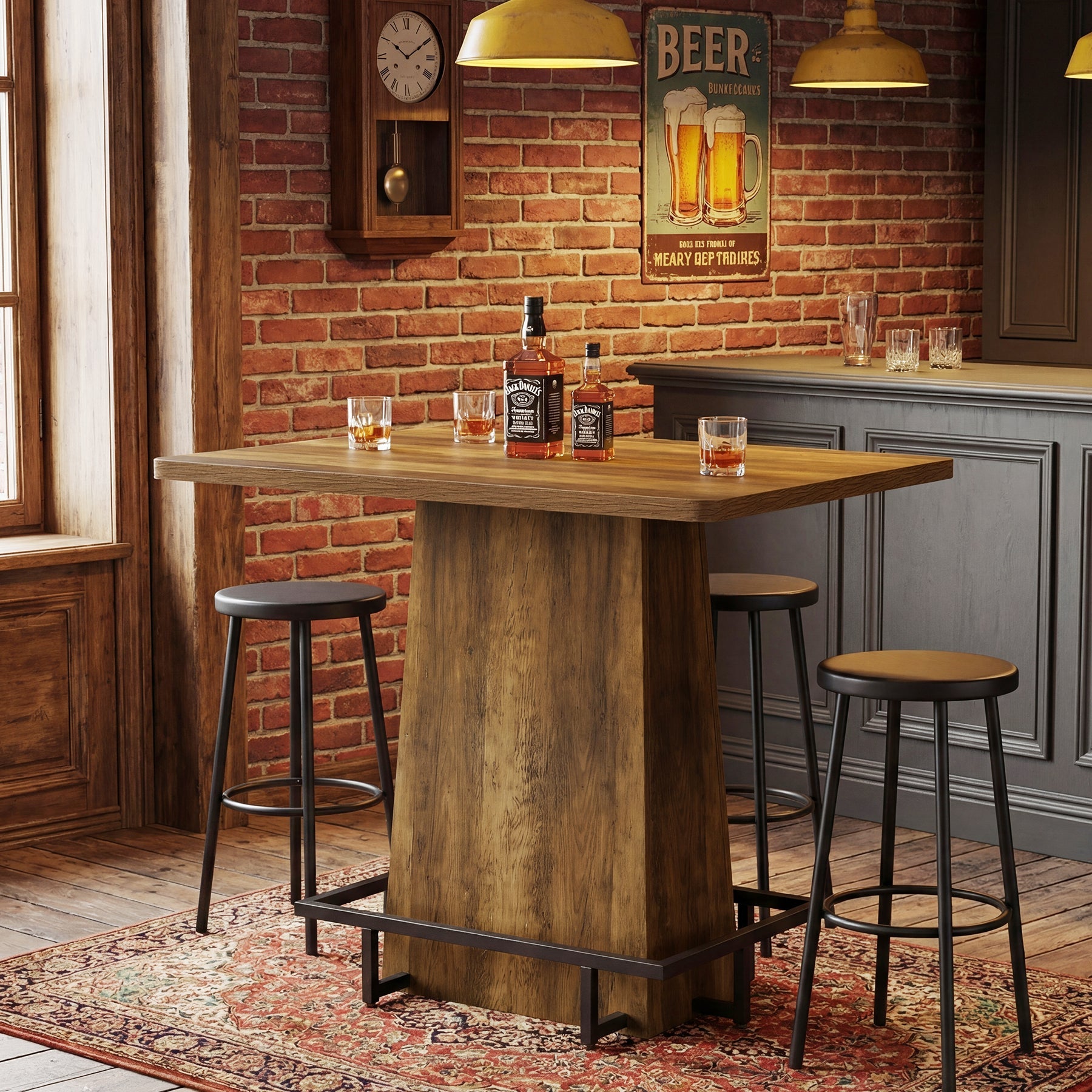 47" Rustic Bar Table, Industrial Pub Table with Footrest