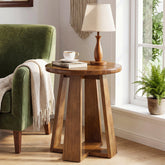 Modern Round End Table, Solid Wood Accent Side Table with Unique Geometric Legs 3
