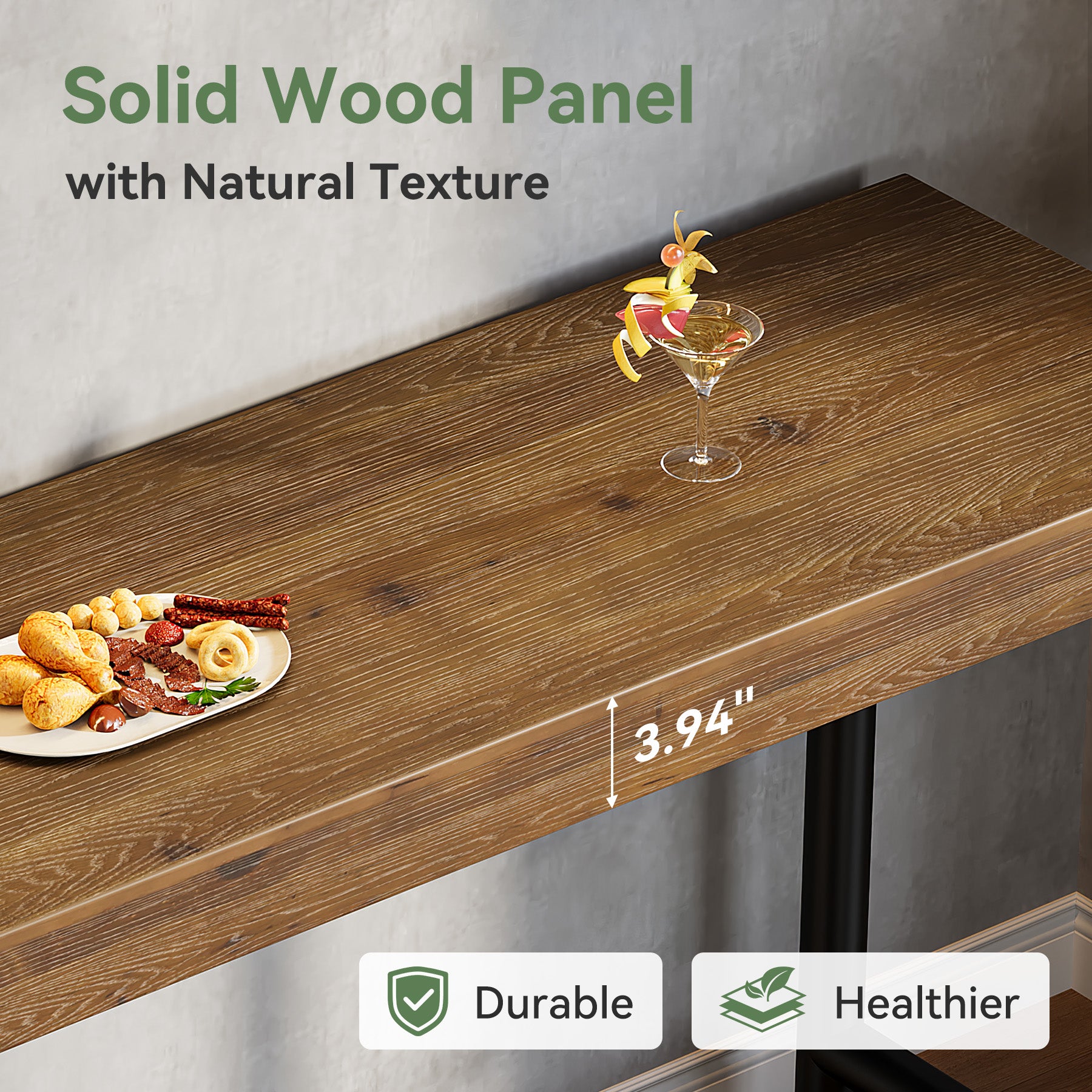 63" Solid Wood Bar Table, Rectangular Counter Height Pub Table for Kitchen