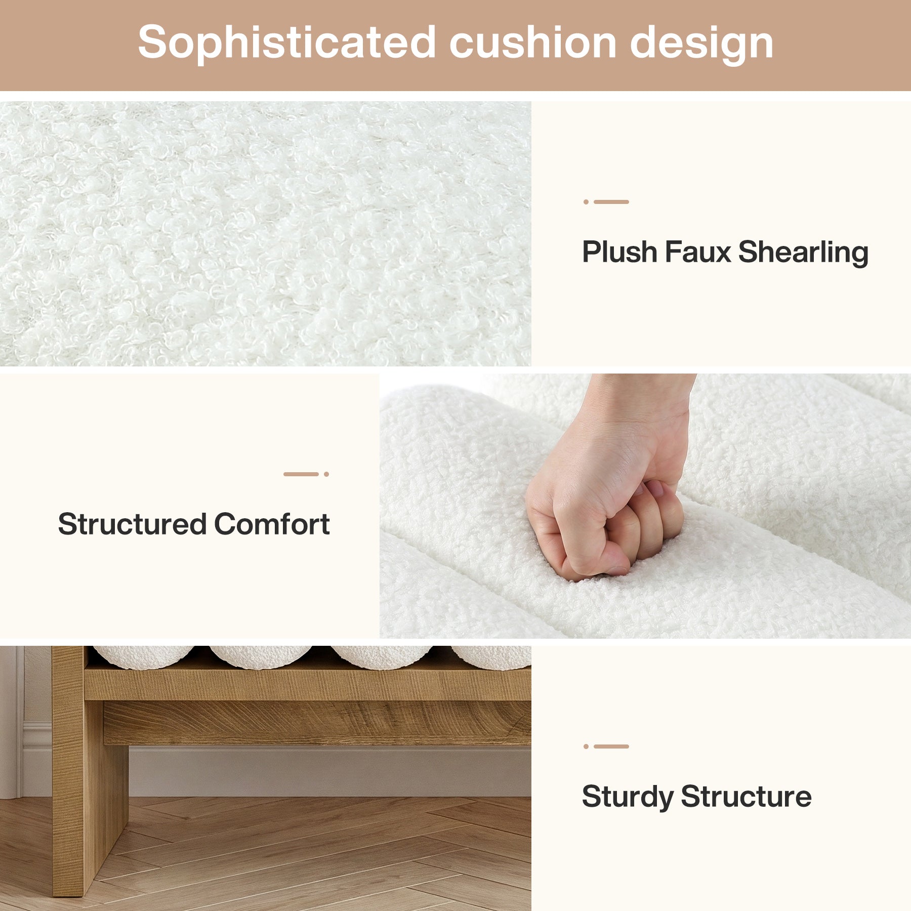 59'' Entryway Bench with Boucle Cushion, Upholstered Fabric End of Bed Bench for Hallway