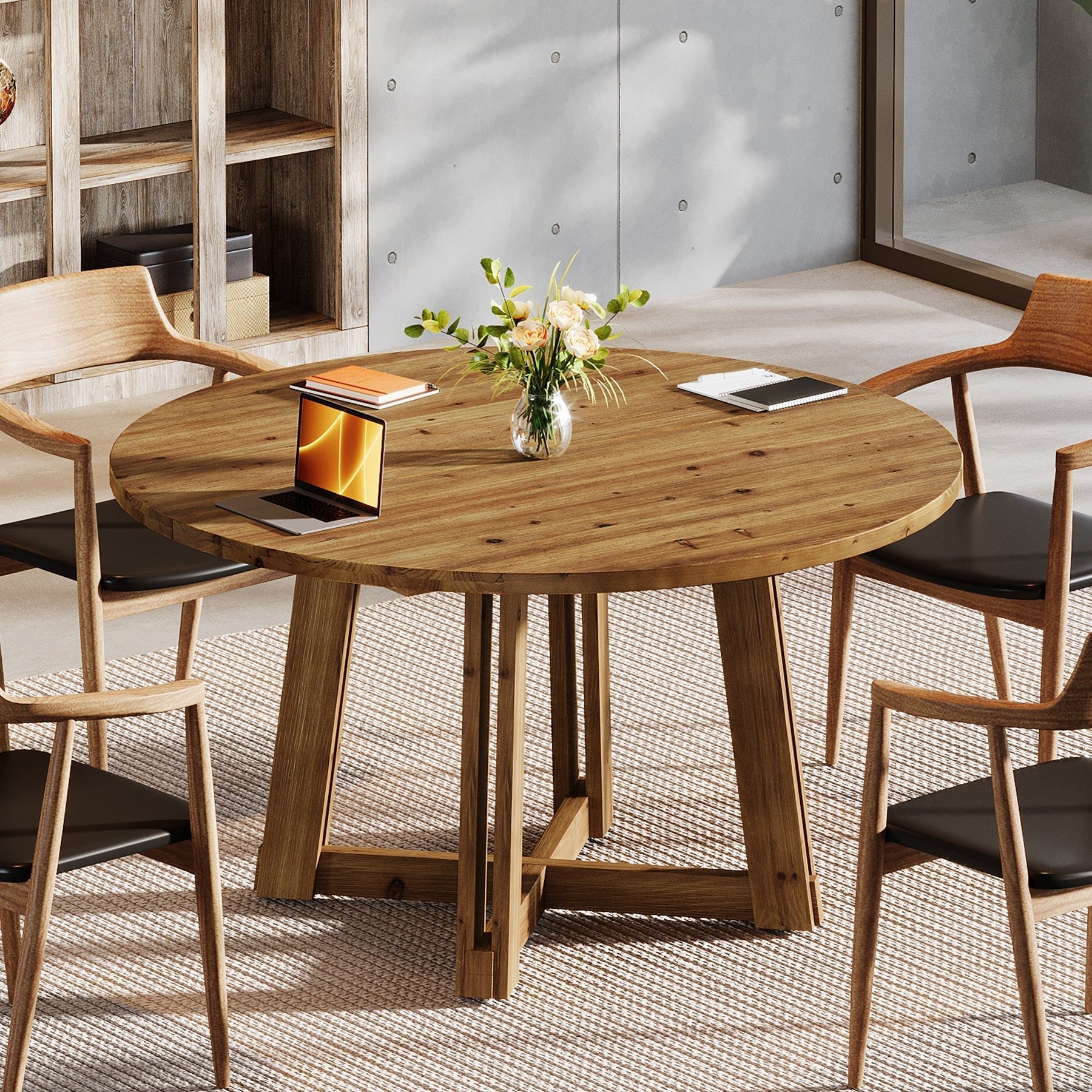47"  Solid Wood Conference Table, Round Meeting Table with Thickened Tabletop