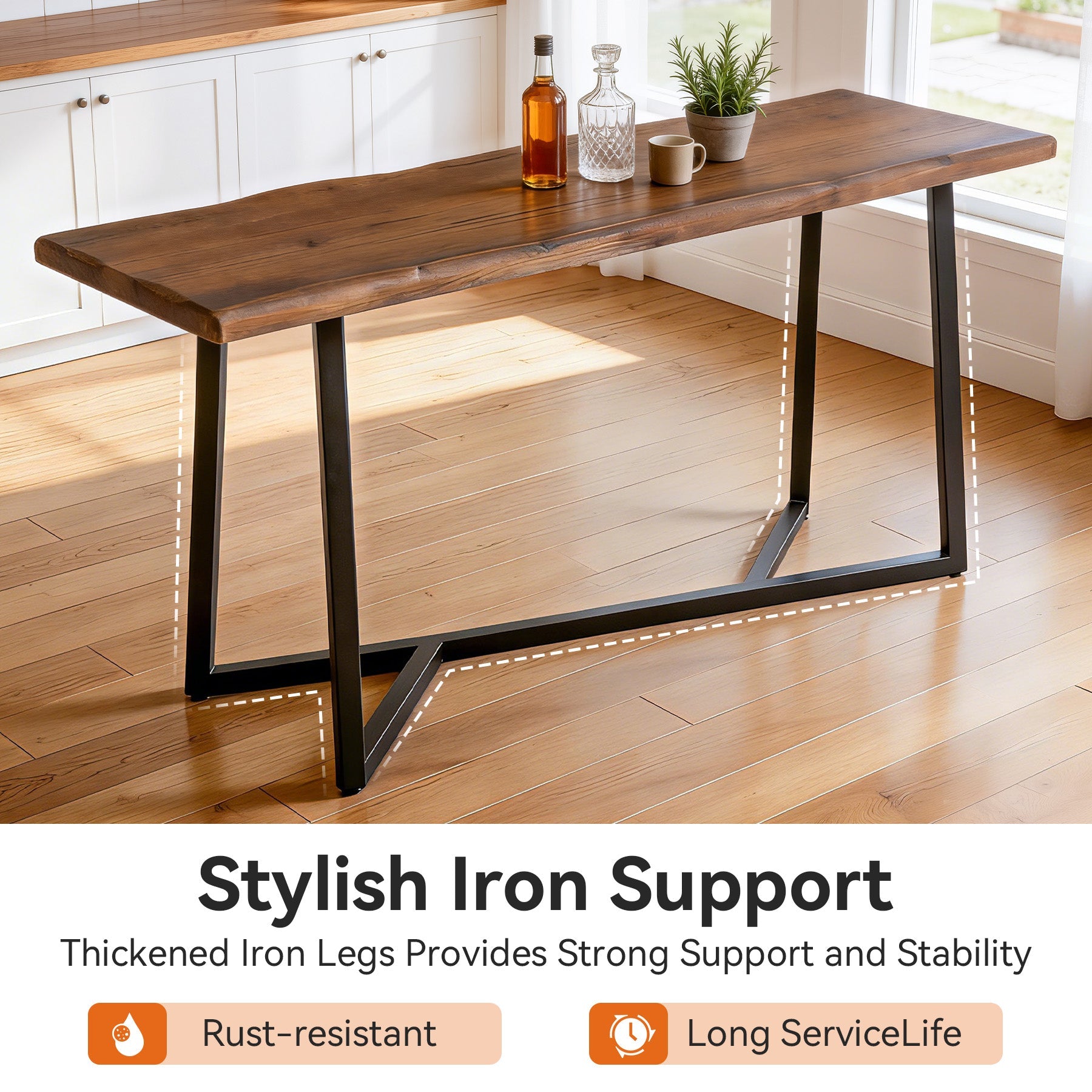 Solid Wood Bar Table,  63" Counter Height Pub Table with Sturdy Metal Frame