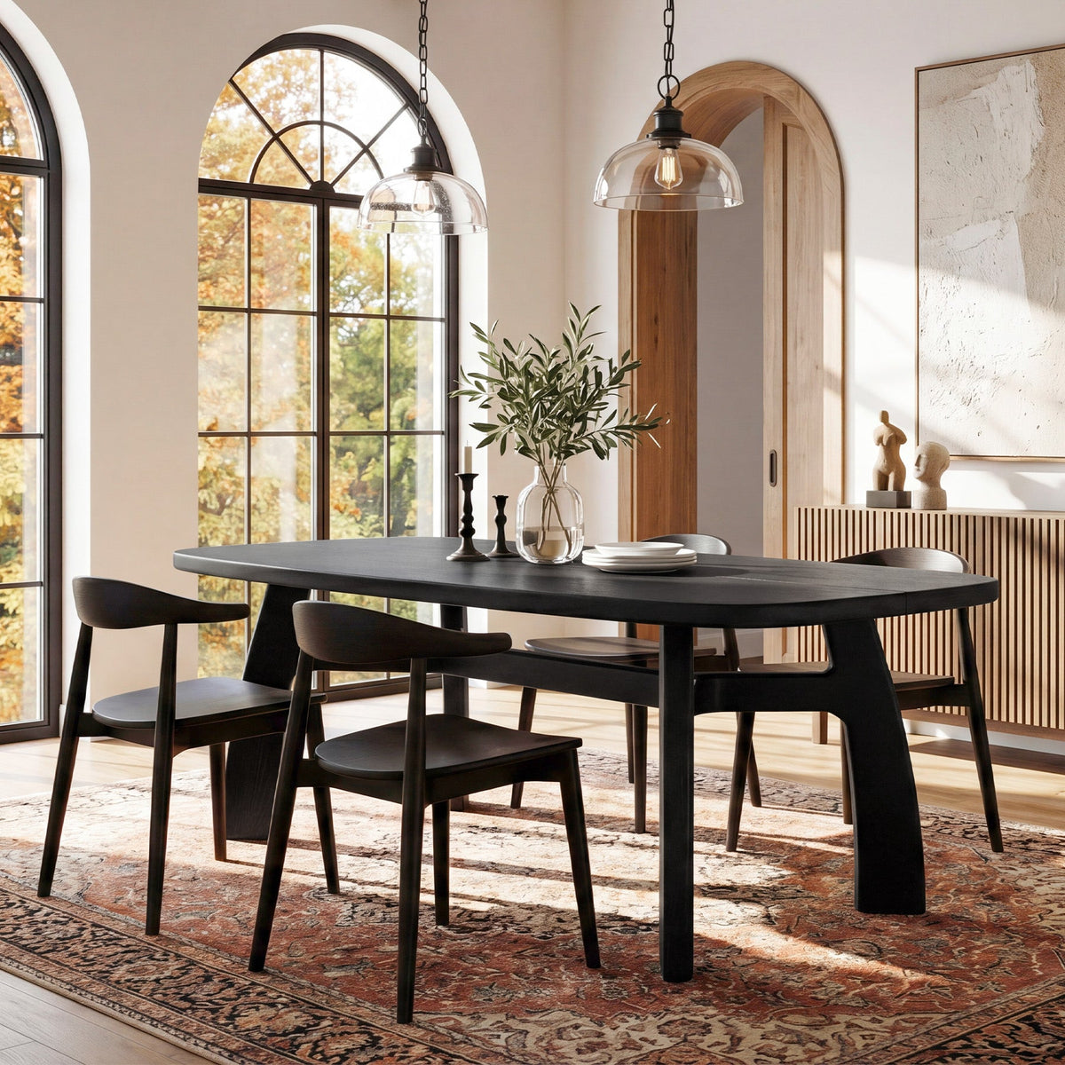 63" Dining Table for 6-8, Solid Wood Kitchen Table with H-Frame for Dining Room