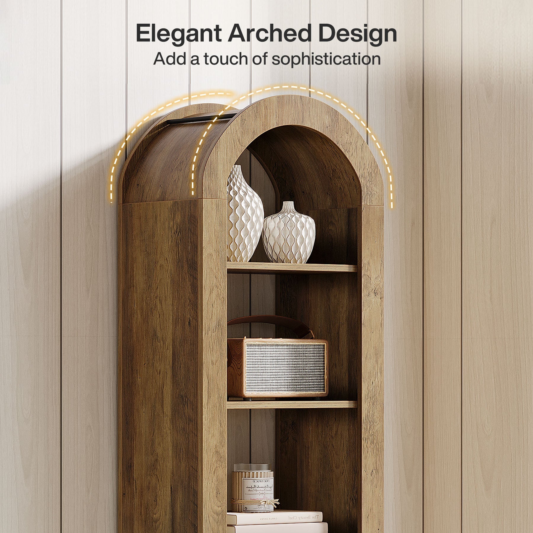 74.8" Arched Bookshelf, 6-Tier Narrow Open Bookcase Display Shelf