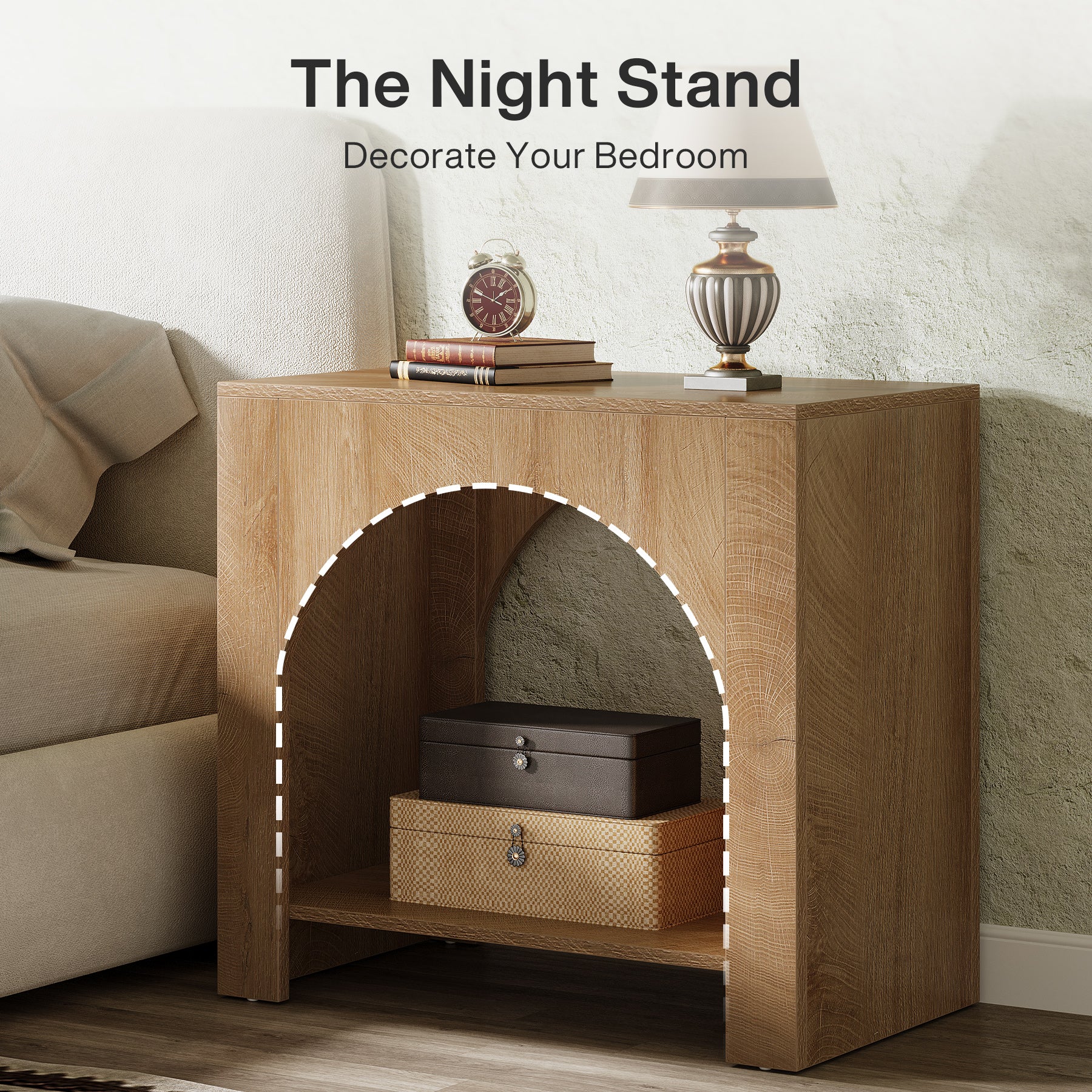 Wooden Nightstand with 2-Tier Storage, 27.56" Bedside Table for Bedroom