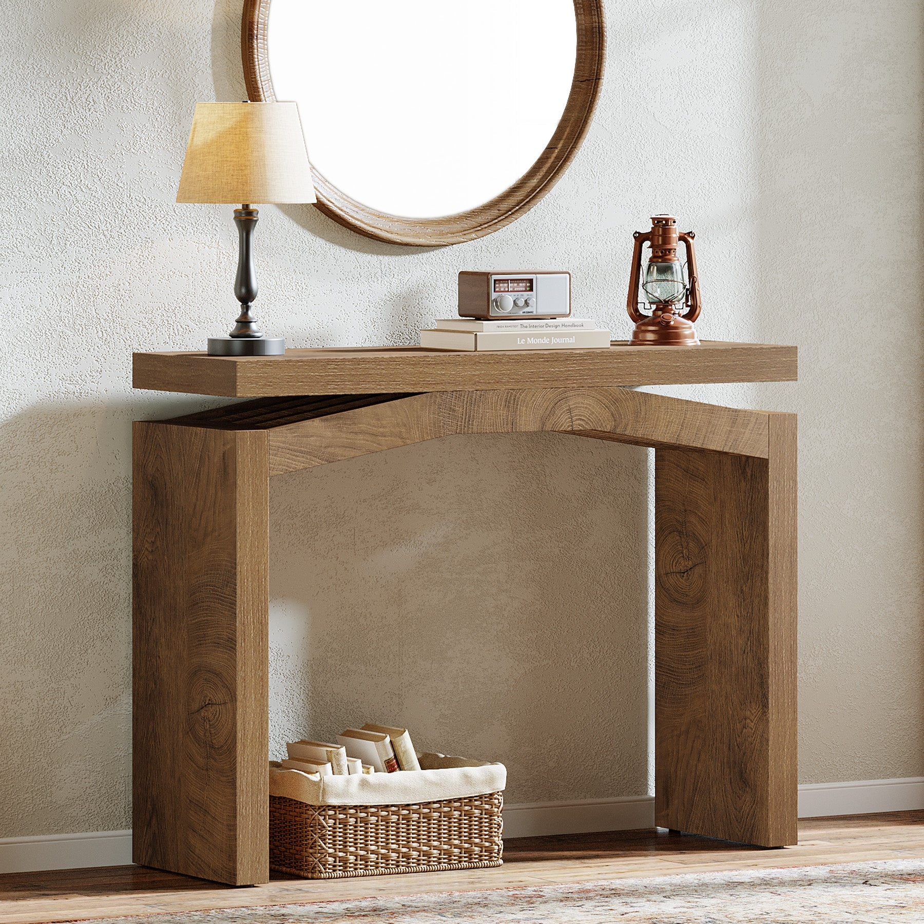 39.4" Farmhouse Console Table, Narrow Entryway Sofa Table with Hollow Design for Hallway