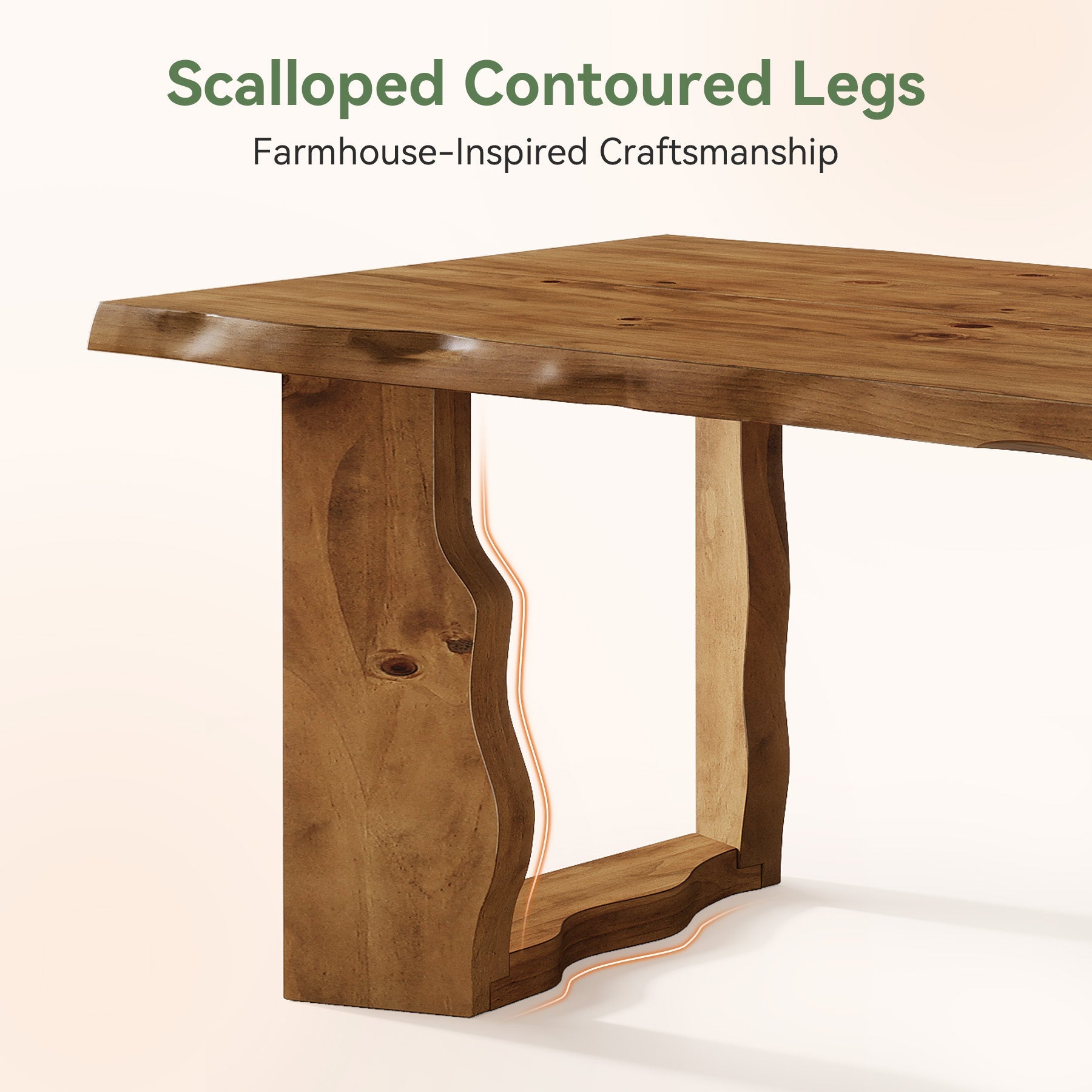 63" Solid Wood Dining Table for 6, Rectangular Kitchen Table with Sculptural Legs