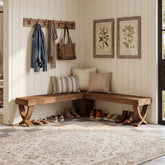 55" L-Shaped Solid Wood Corner Bench, Farmhouse Dining Bench with X-Shaped Leg 3