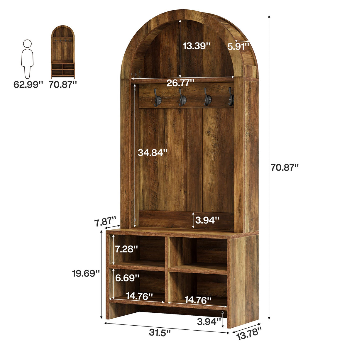 70.87“ Arched Hall Tree with Bench and Shoe Storage