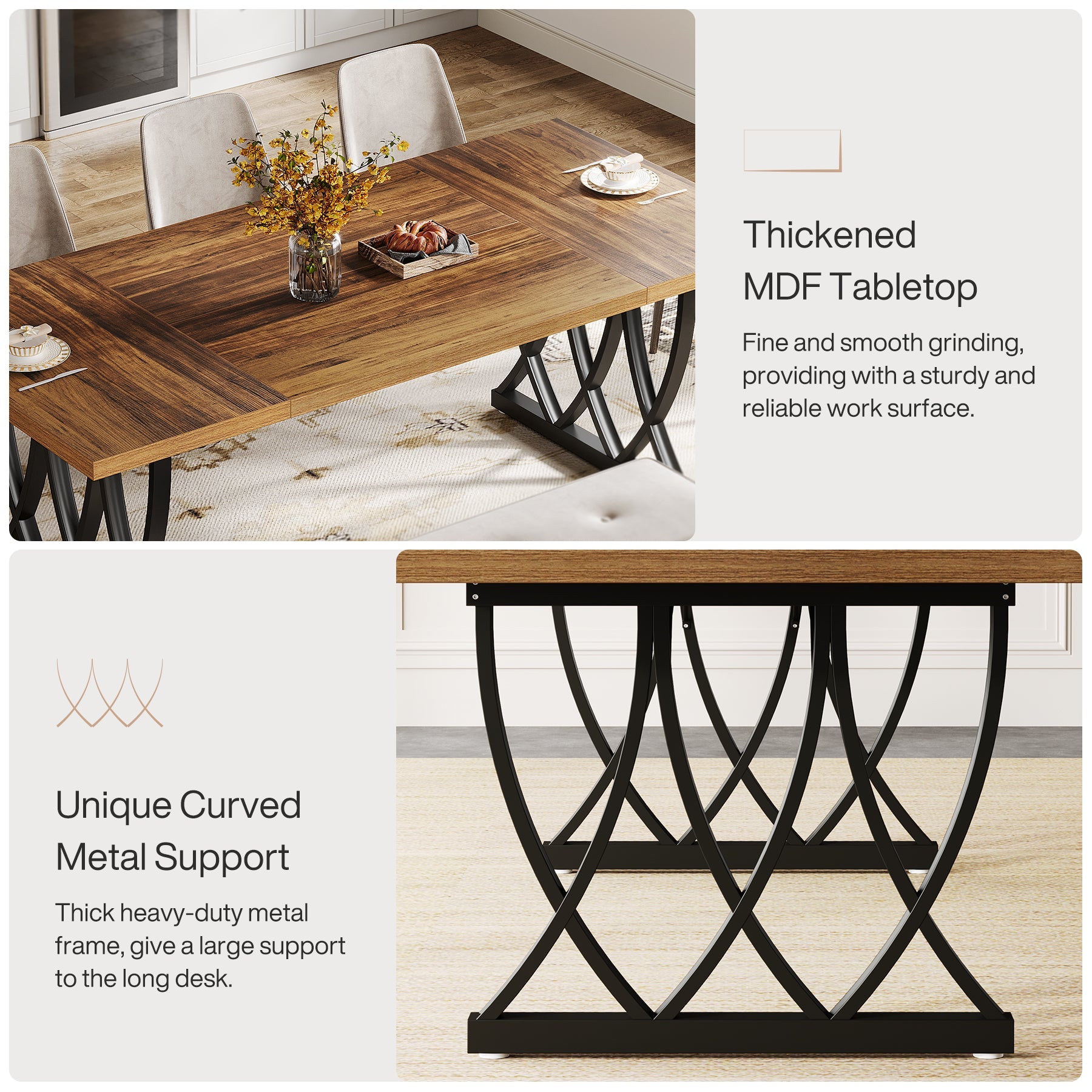 70.8" Dining Table, Wood Kitchen Table Dinner Table for 6 - 8 People Tribesigns