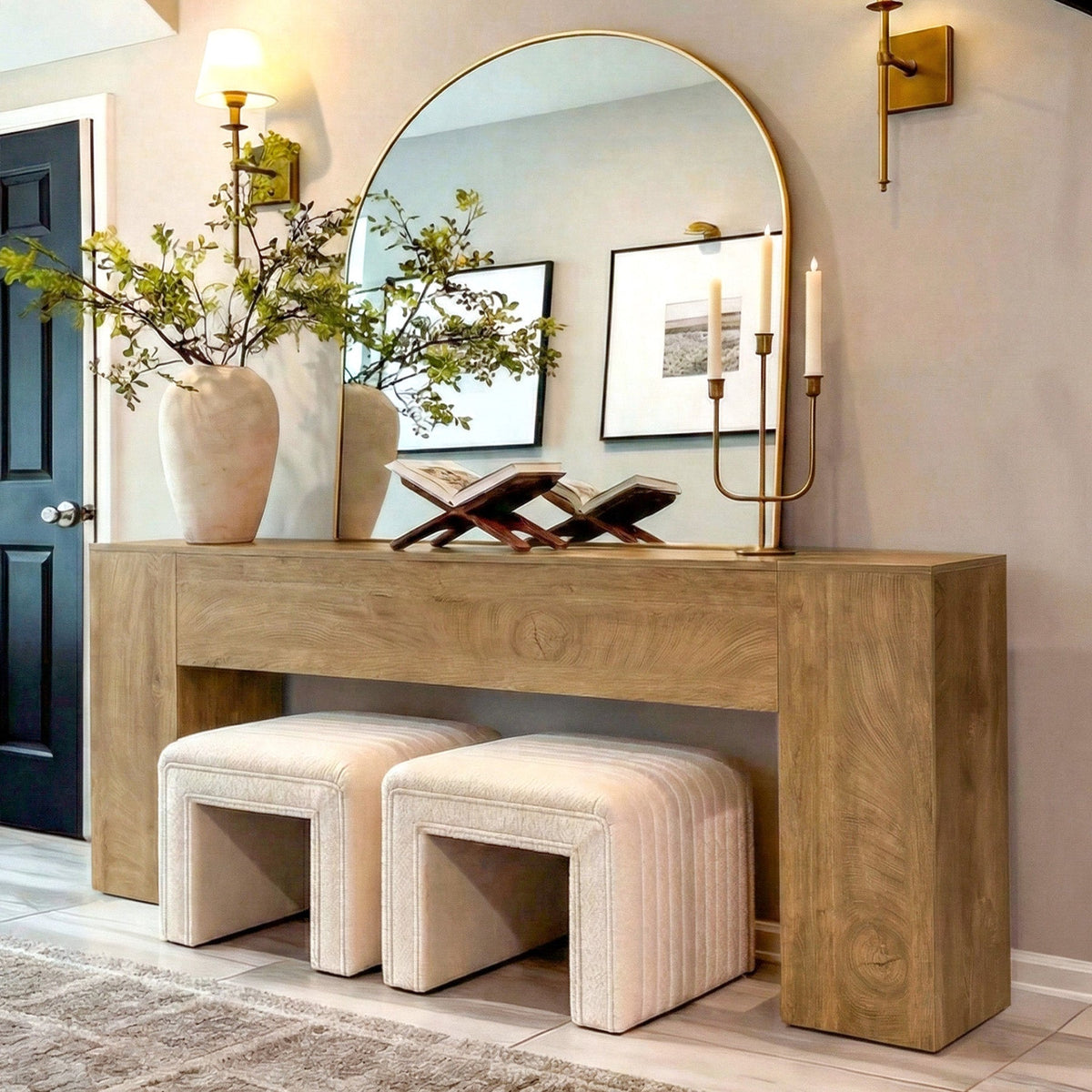 79" Console Table, Farmhouse Sofa Table with Double Pedestal Base for Entryway