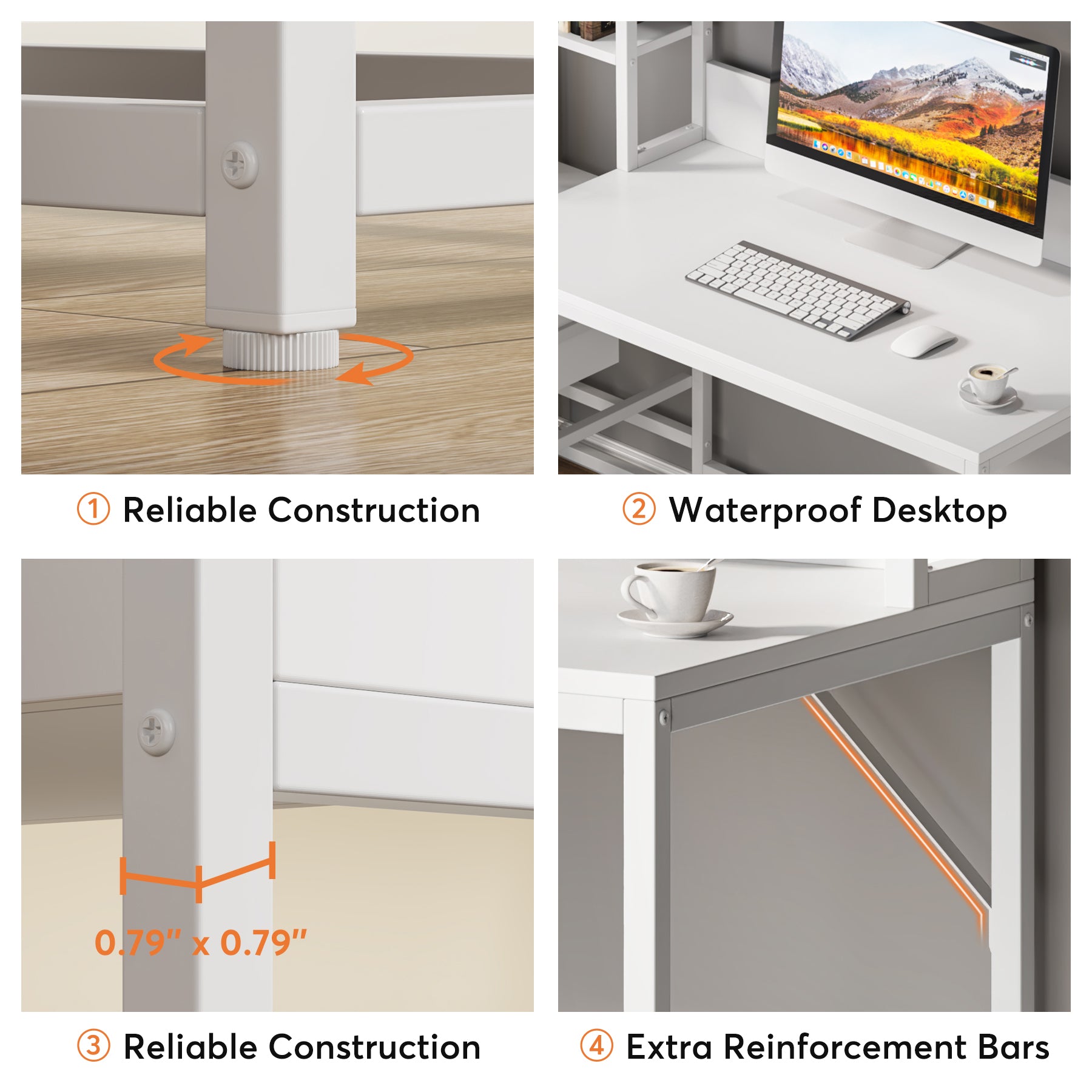 60" Tall Computer Desk Writing Table with 2 Drawers and Storage Shelves