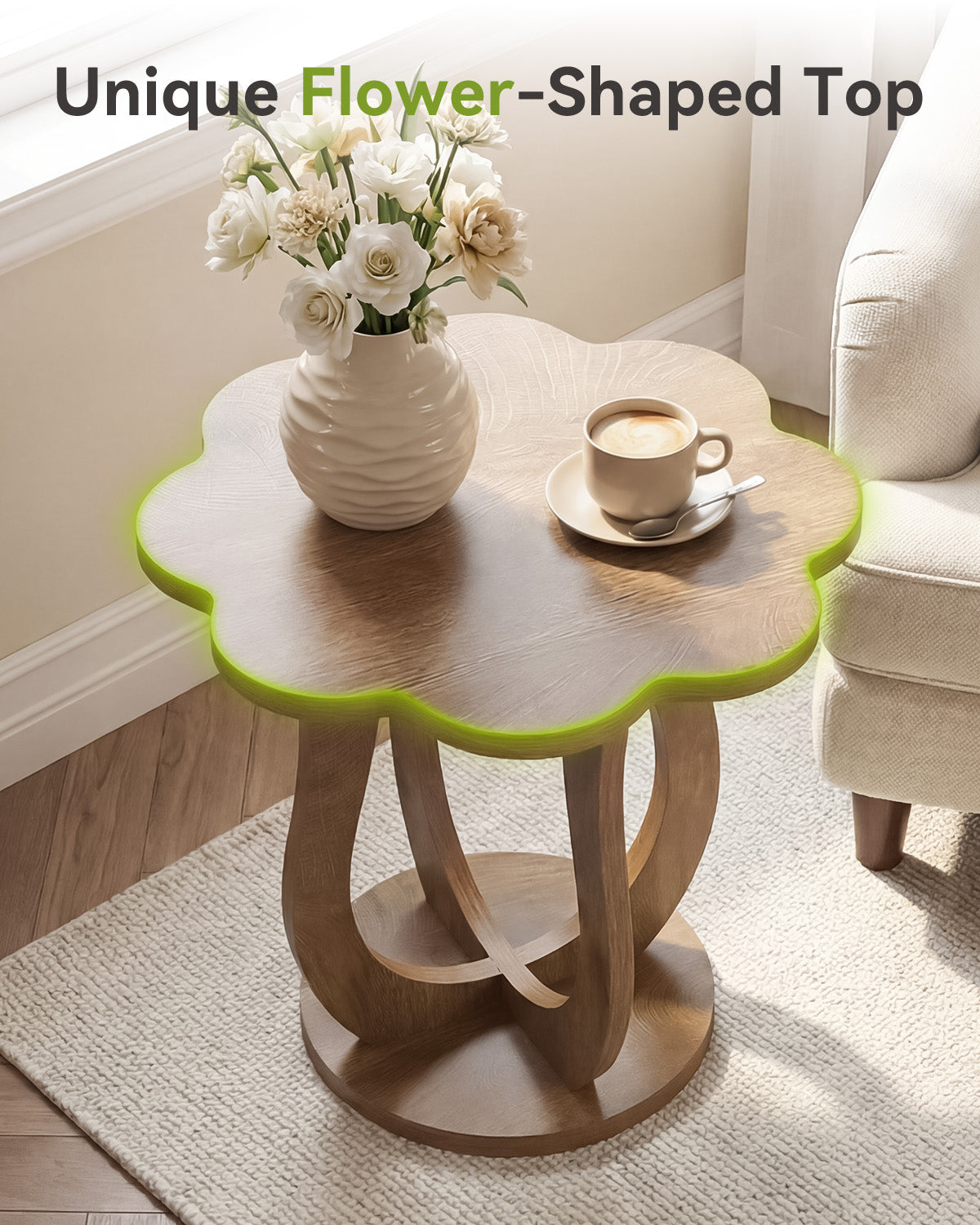 25.6" Flower-Shaped End Table, Farmhouse Sofa Side Table with Artistic Leg