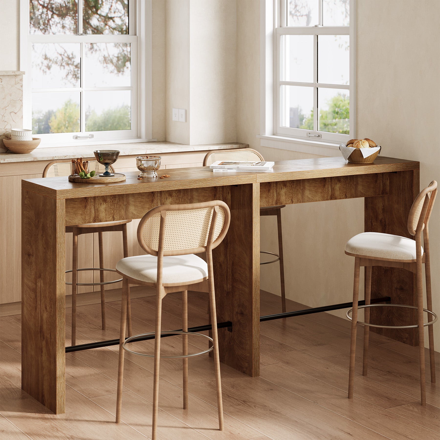 78.74" Narrow Bar Table, High-Top Pub Table with Sturdy Iron Footrest for Kitchen