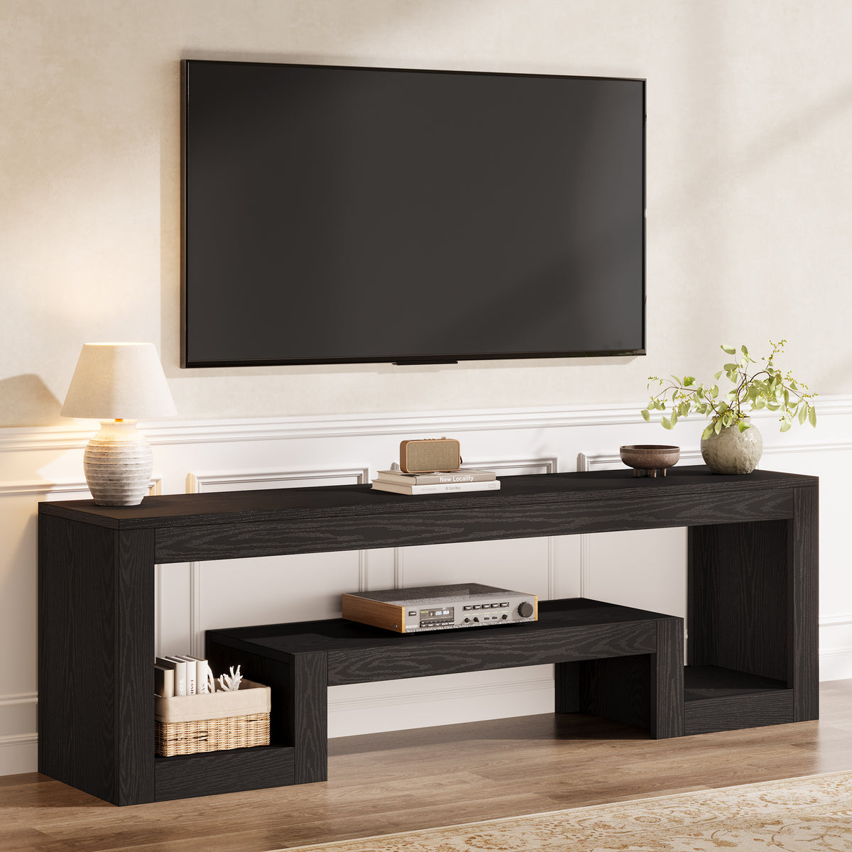 63" TV Stand, Entertainment Center Media Console with Open Shelves