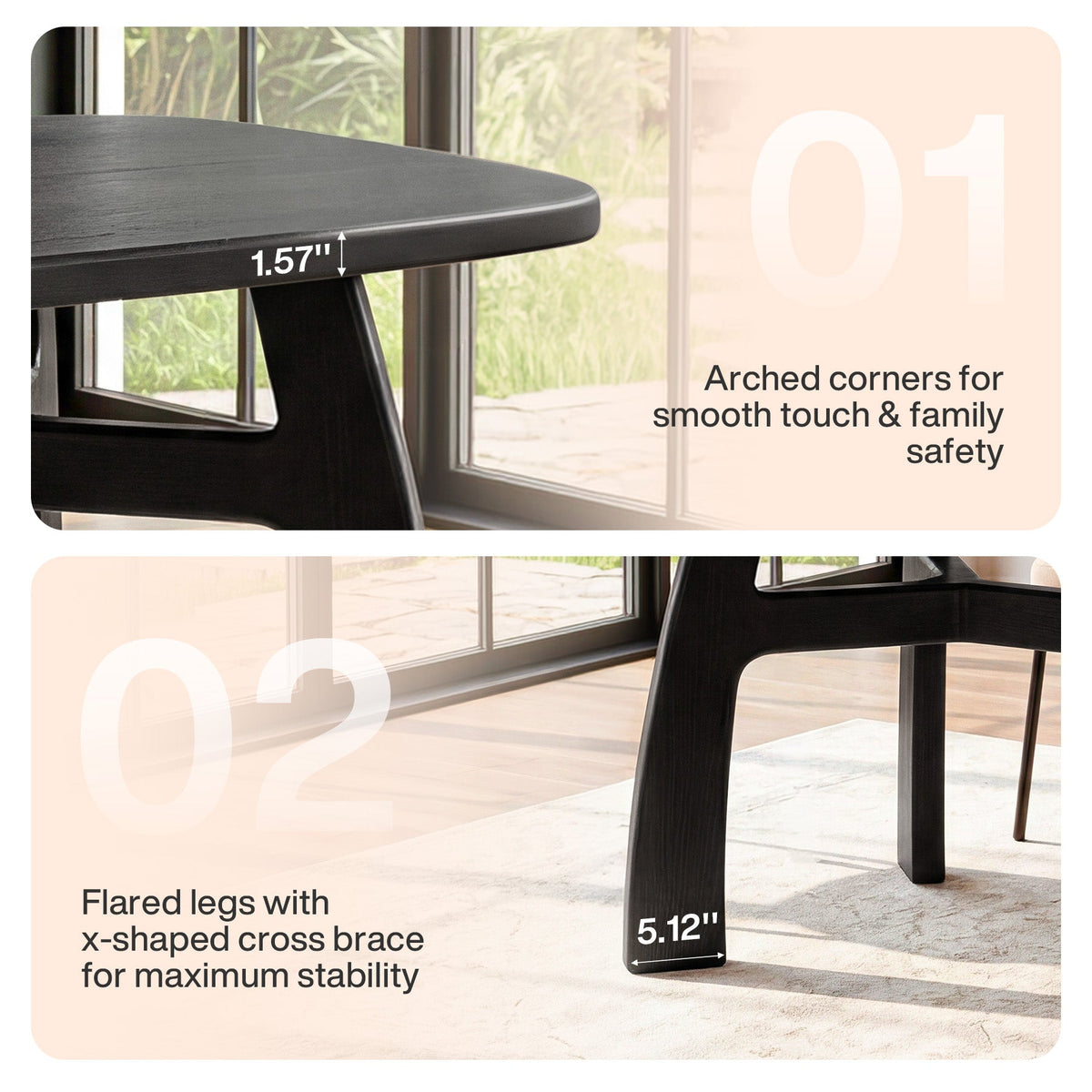 63" Dining Table for 6-8, Solid Wood Kitchen Table with H-Frame for Dining Room