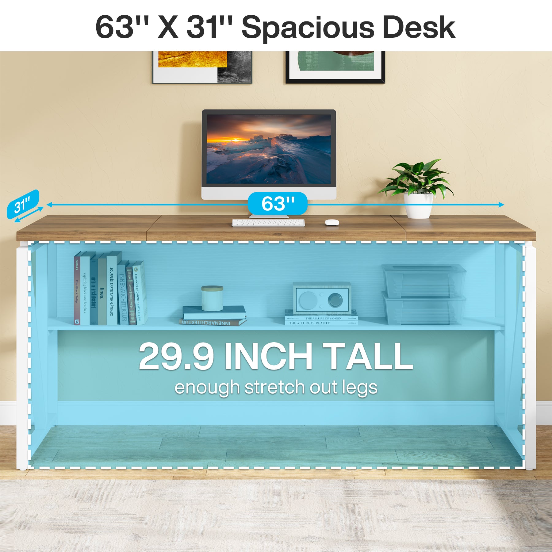 63" Computer Desk with Mobile Cabinet, L-Shaped Desk for Home Office