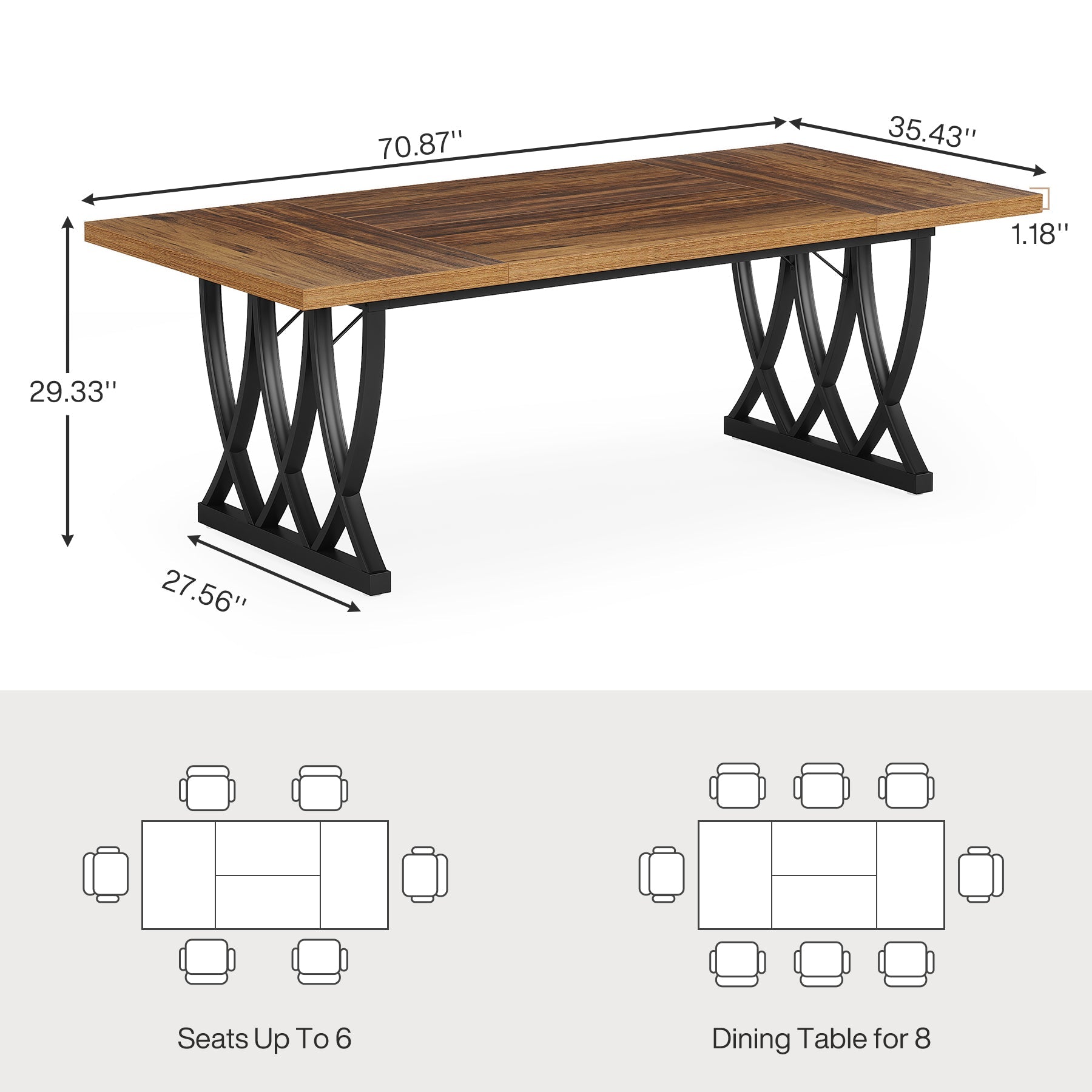 70.8" Dining Table, Wood Kitchen Table Dinner Table for 6 - 8 People Tribesigns