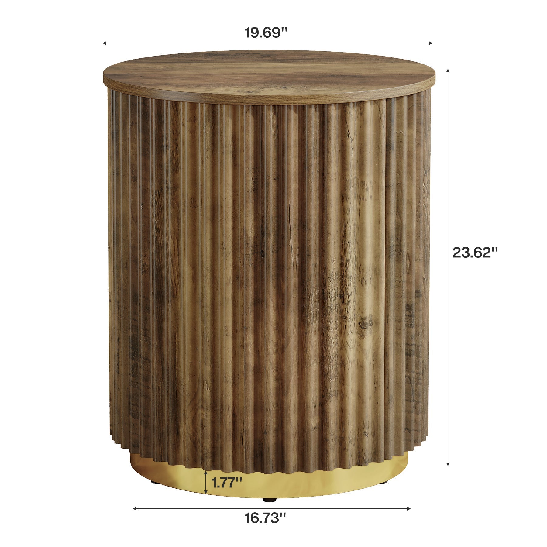 Fluted Round End Table, Small Side Table Nightstand for Living Room, Bedroom