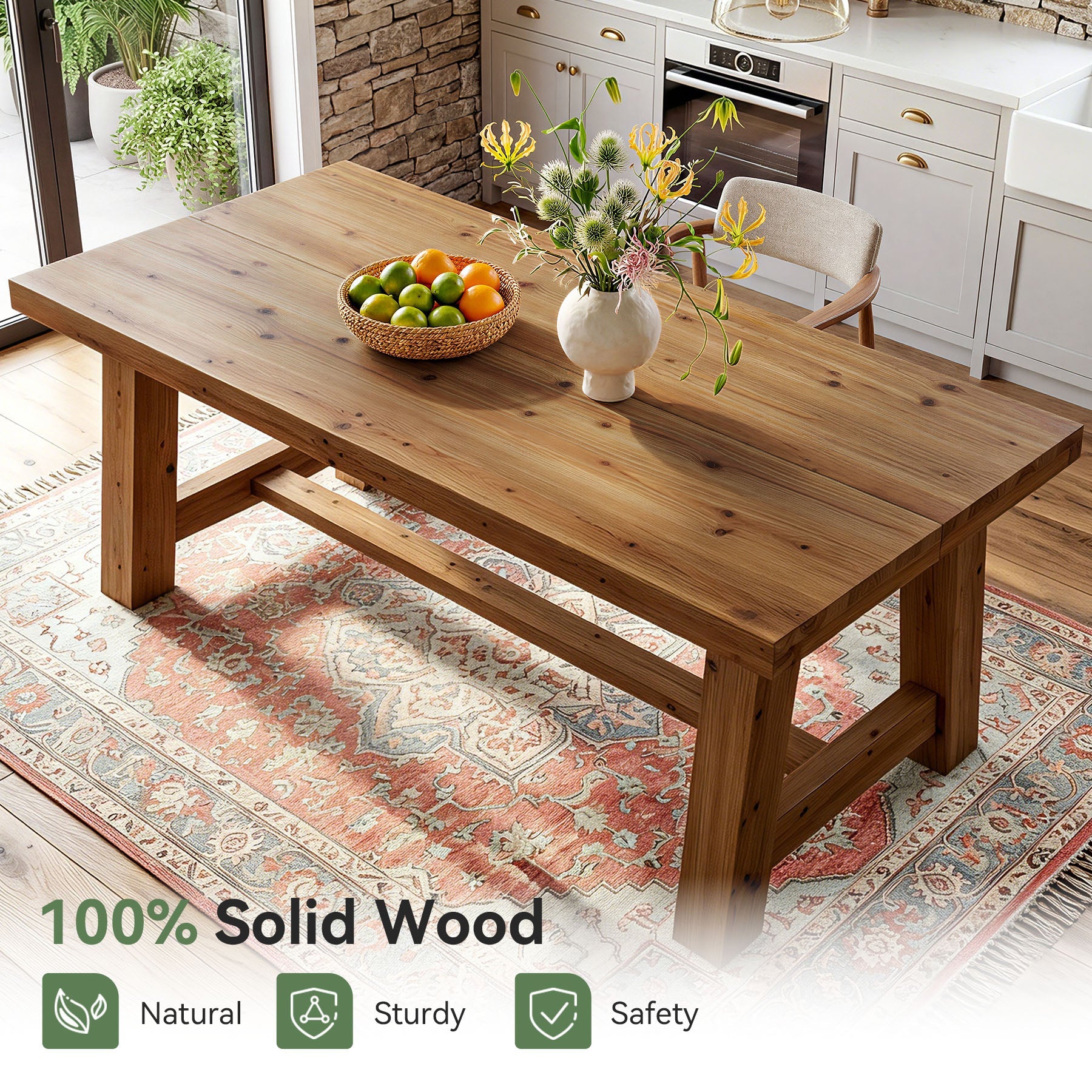 63" Solid Wood Dining Table, Rectangular Kitchen Table for 4-6 People