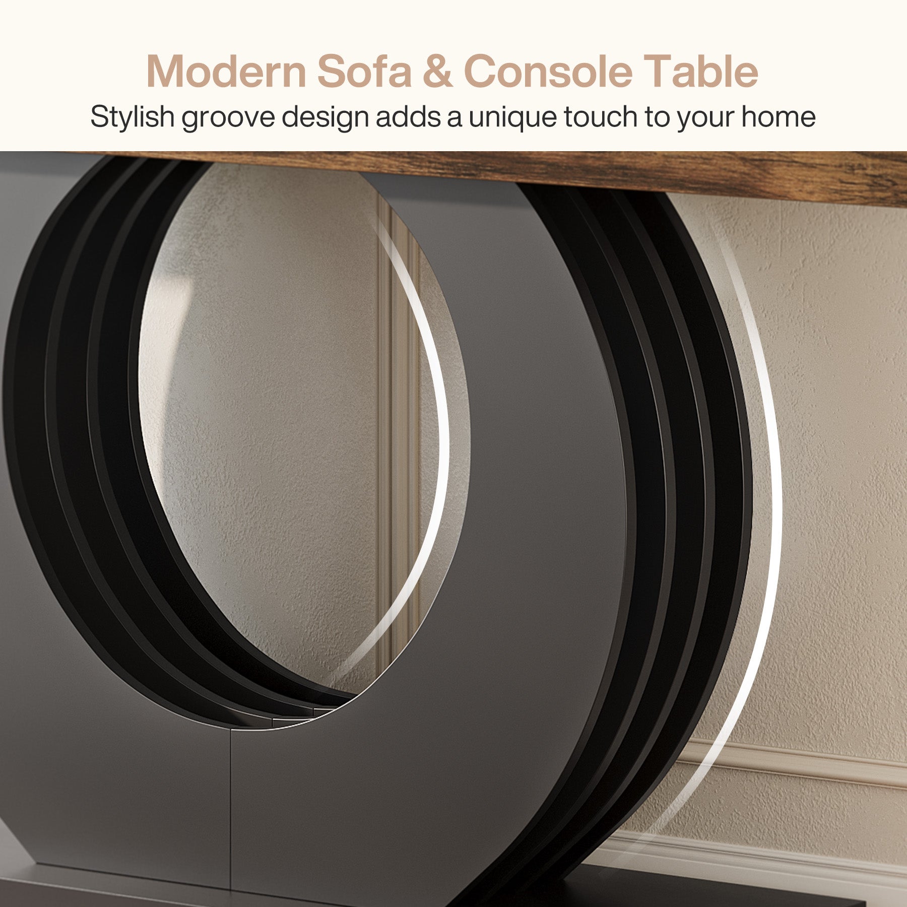 63" Console Table, Narrow Sofa Table with Circle Metal Base