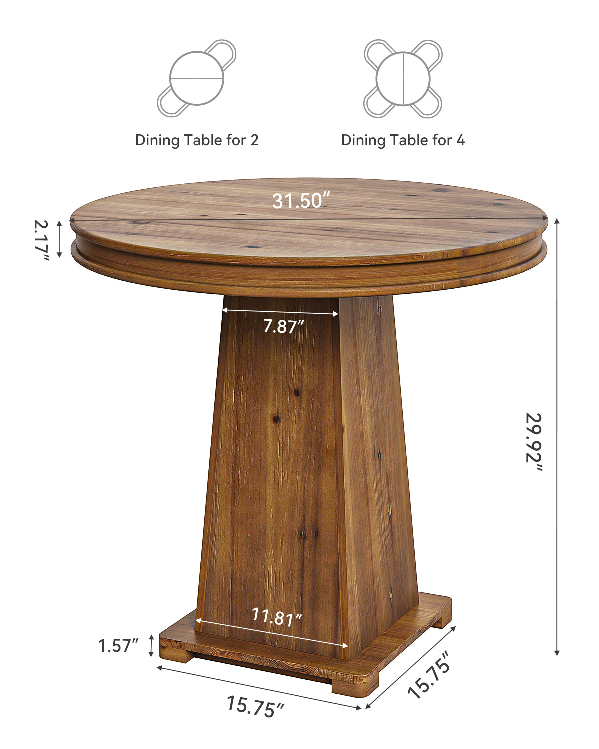 Solid Wood Round Dining Table, 31.5" Small Kitchen Table for 2