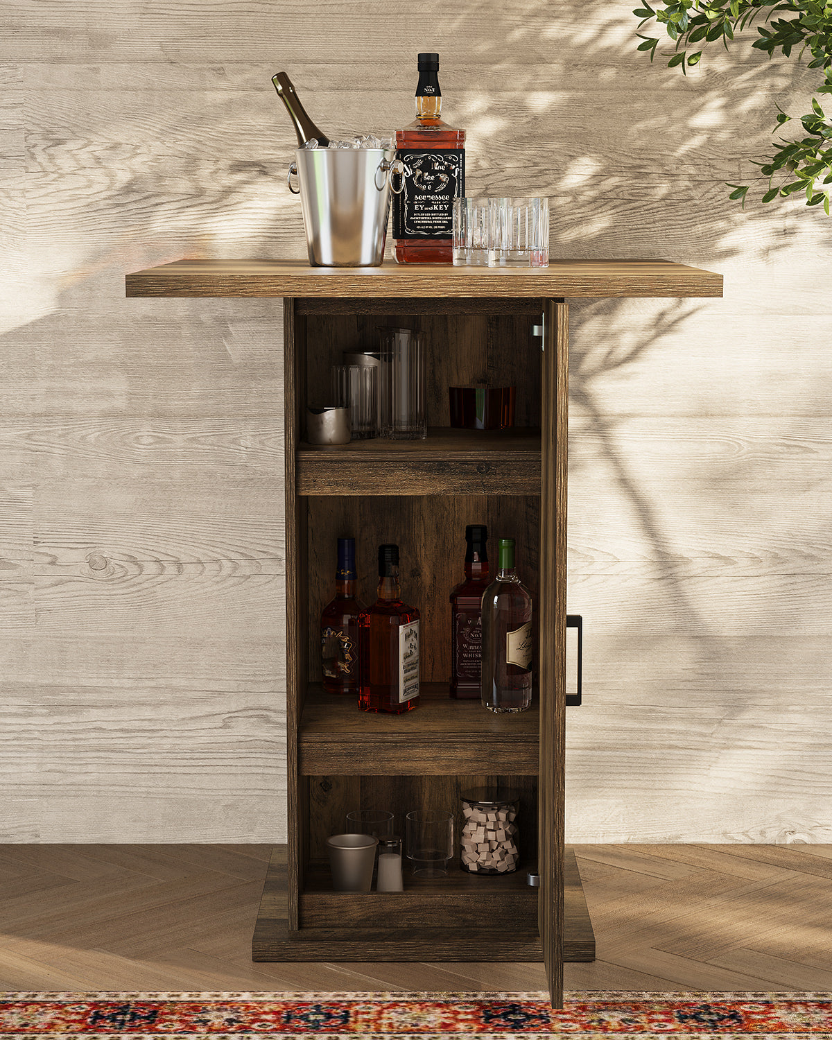 31.5" Bar Table with Storage Cabinet, Square High-Top Pub Table for Bistro, Bar