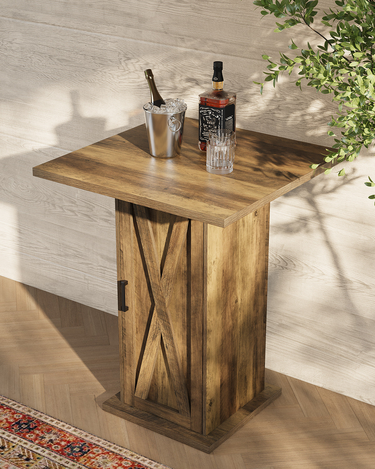 31.5" Bar Table with Storage Cabinet, Square High-Top Pub Table for Bistro, Bar