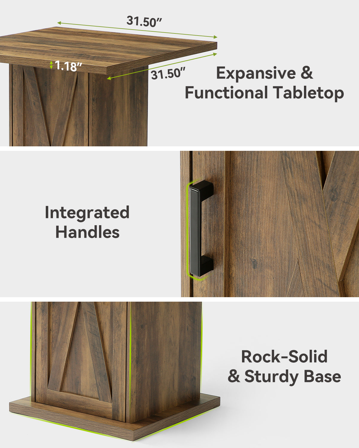 31.5" Bar Table with Storage Cabinet, Square High-Top Pub Table for Bistro, Bar