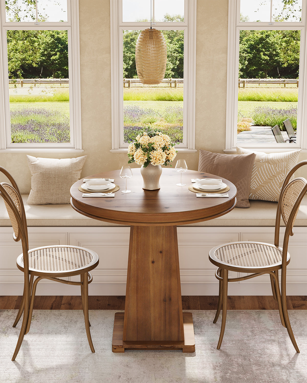 Solid Wood Round Dining Table, 31.5" Small Kitchen Table for 2