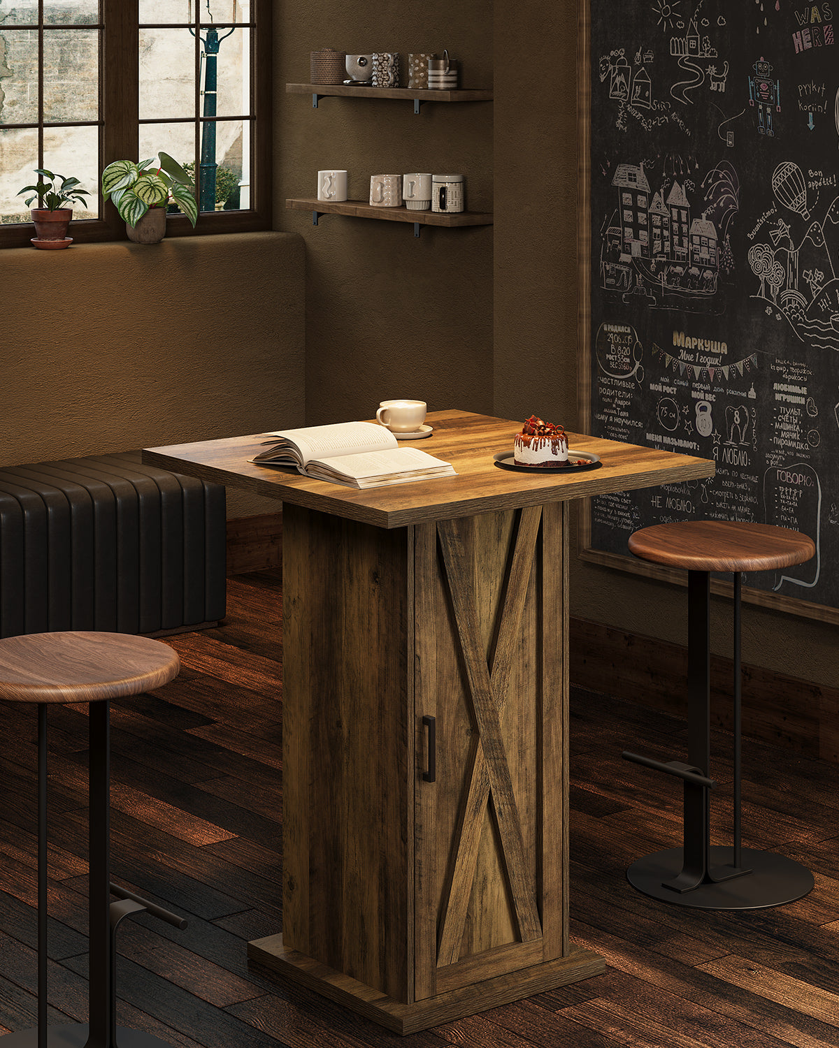31.5" Bar Table with Storage Cabinet, Square High-Top Pub Table for Bistro, Bar