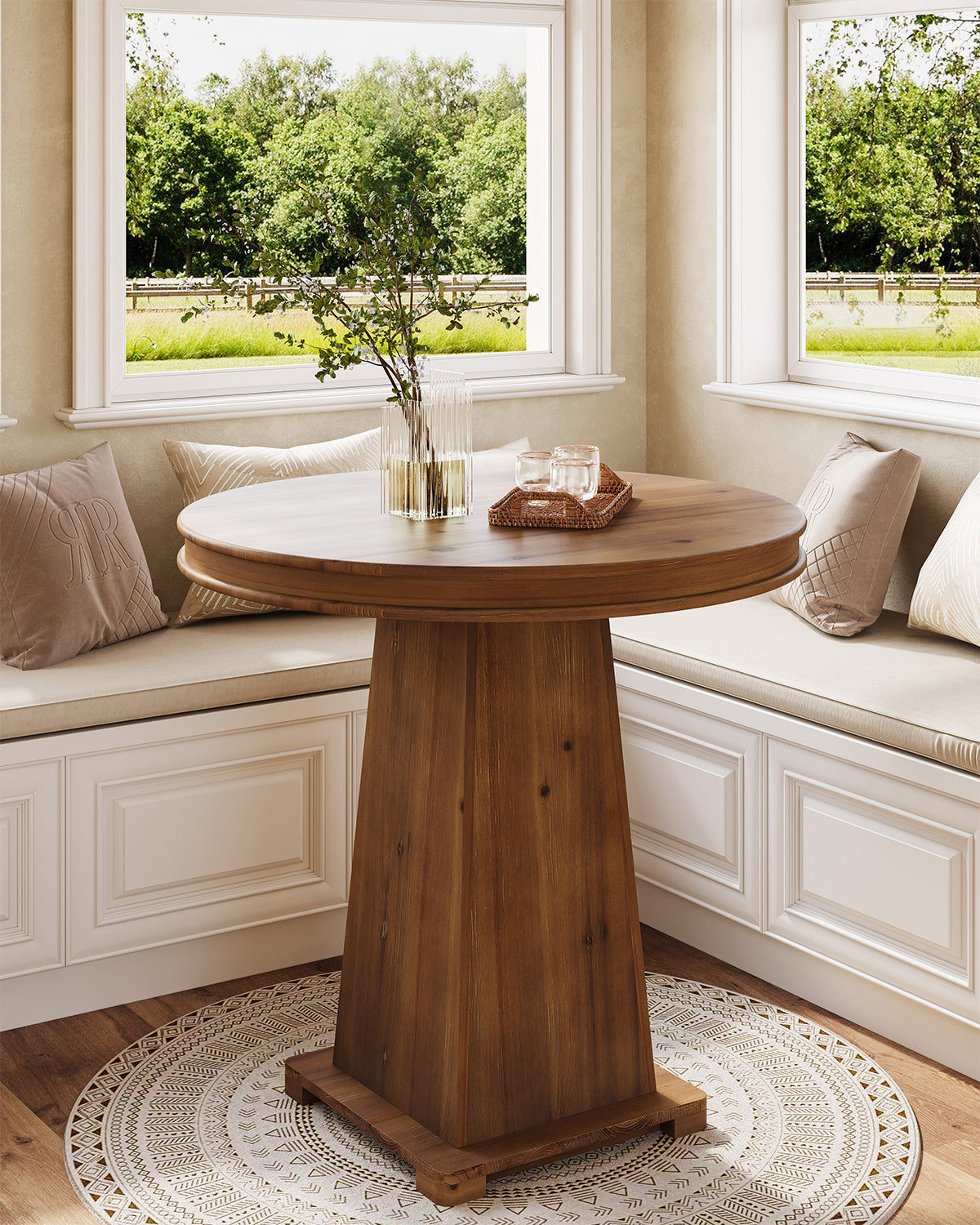 Solid Wood Round Dining Table, 31.5" Small Kitchen Table for 2