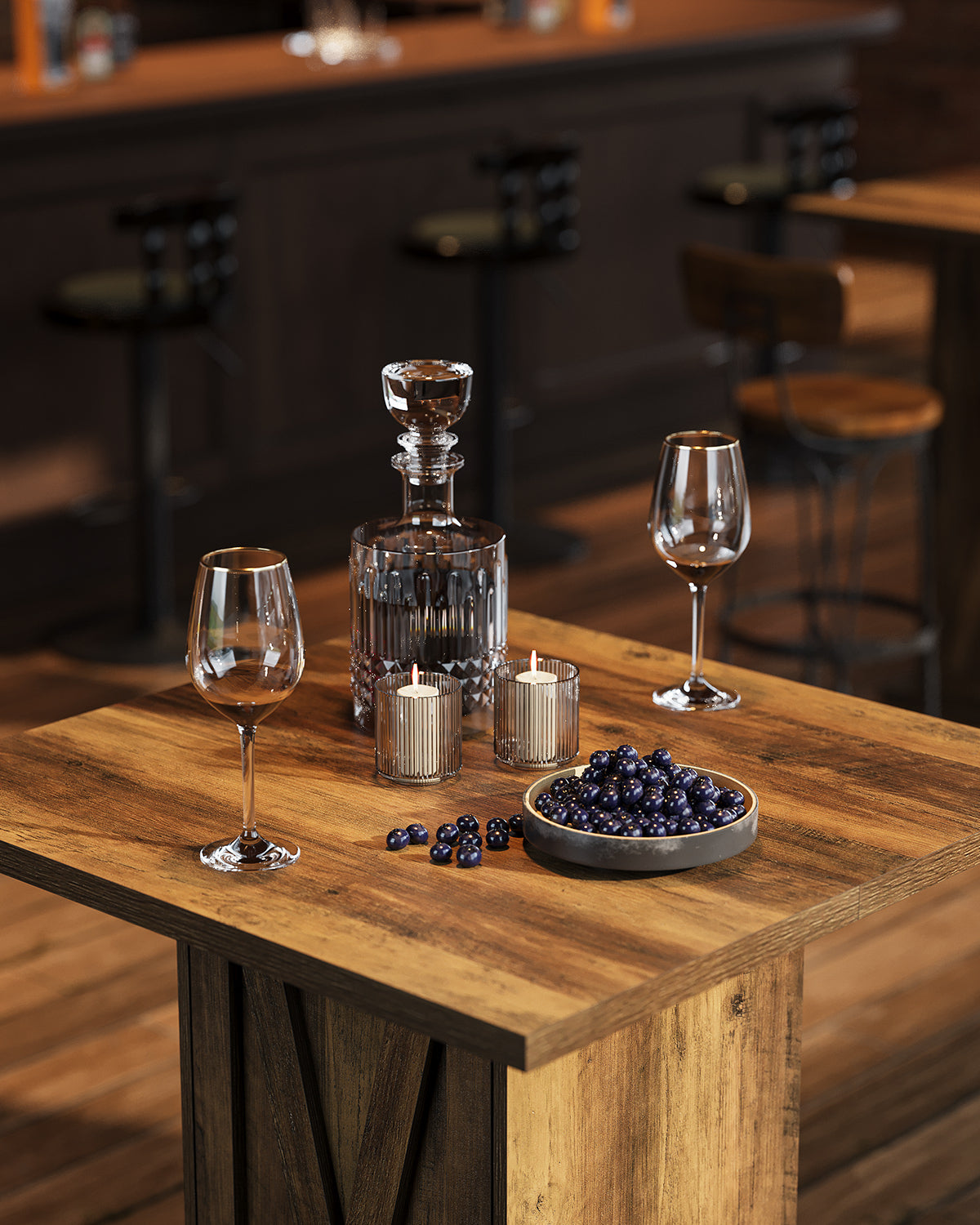 31.5" Bar Table with Storage Cabinet, Square High-Top Pub Table for Bistro, Bar
