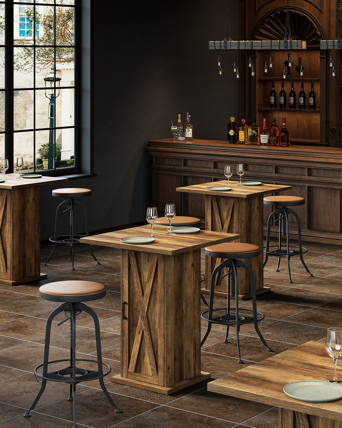 31.5" Bar Table with Storage Cabinet, Square High-Top Pub Table for Bistro, Bar