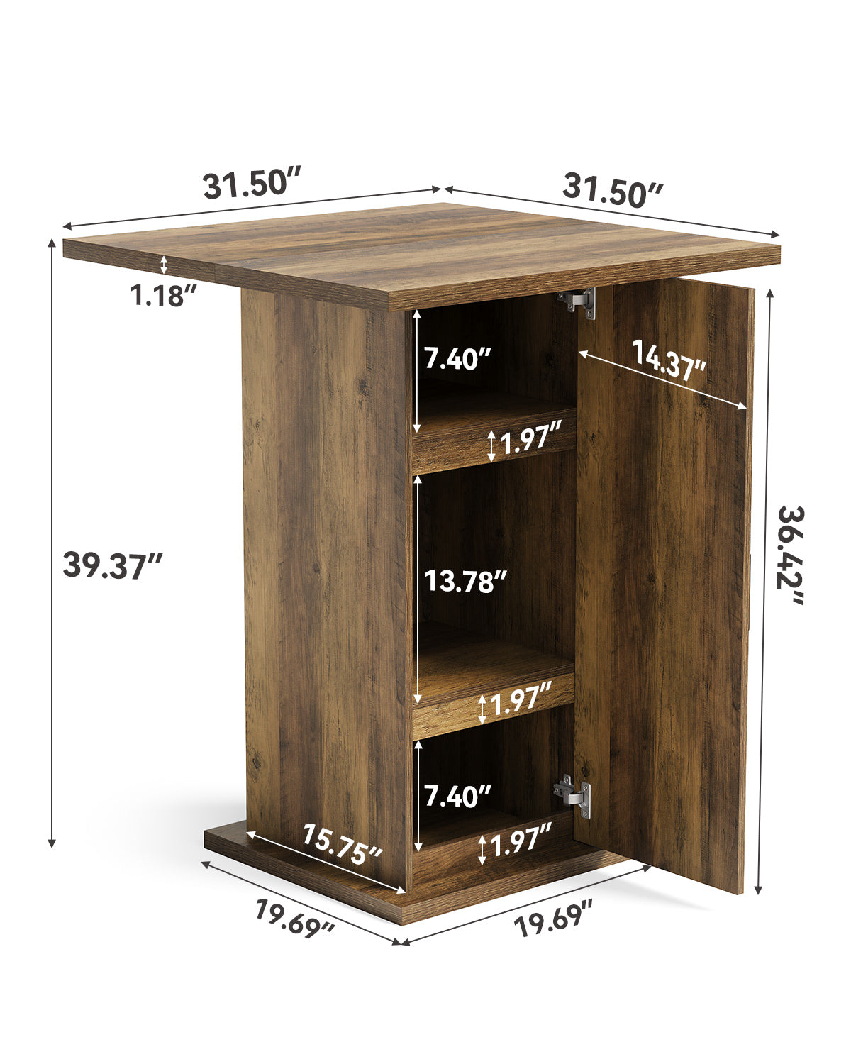 31.5" Bar Table with Storage Cabinet, Square High-Top Pub Table for Bistro, Bar