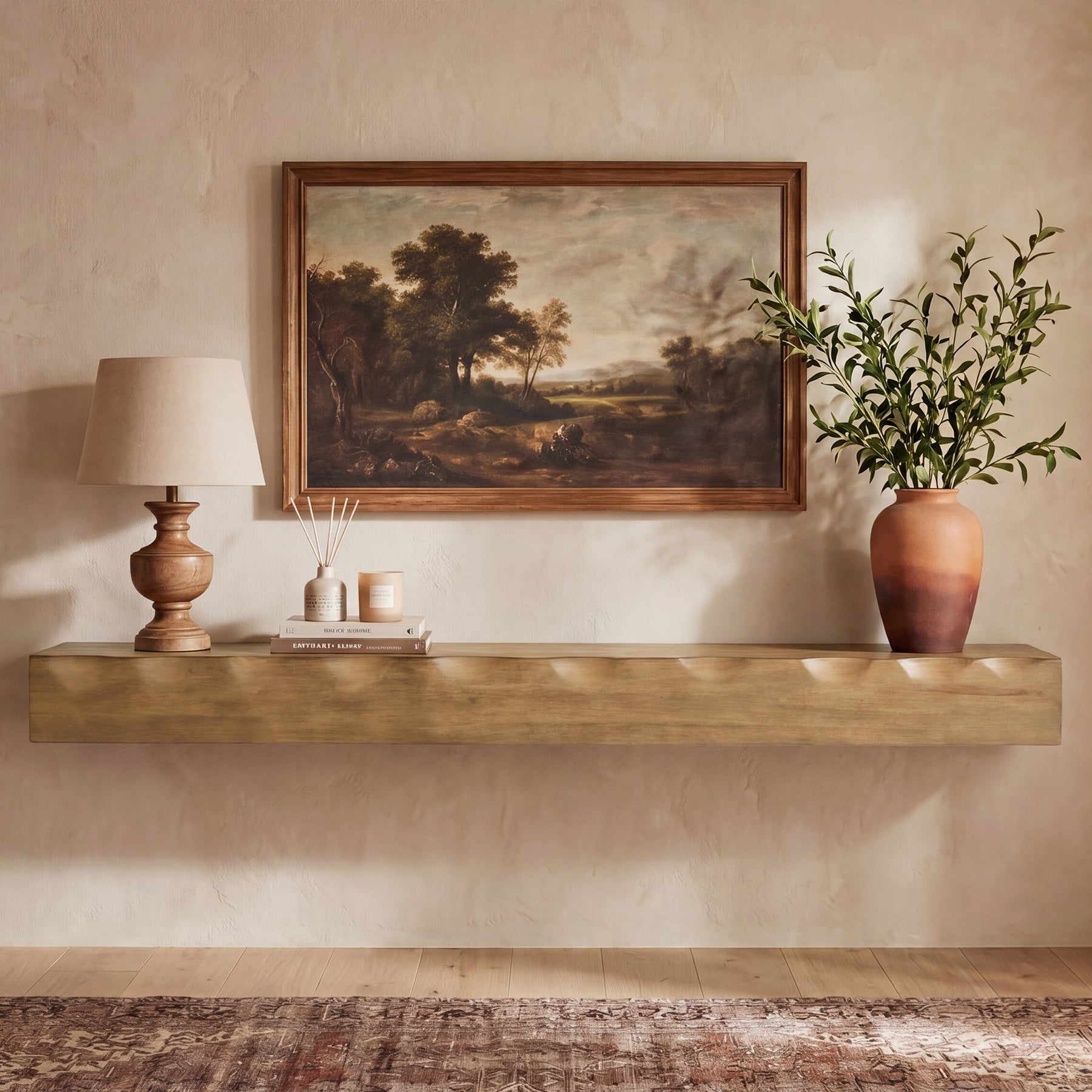 Solid Wood Floating TV Stand, 63" Wall Media Shelf for TVs Up to 75"