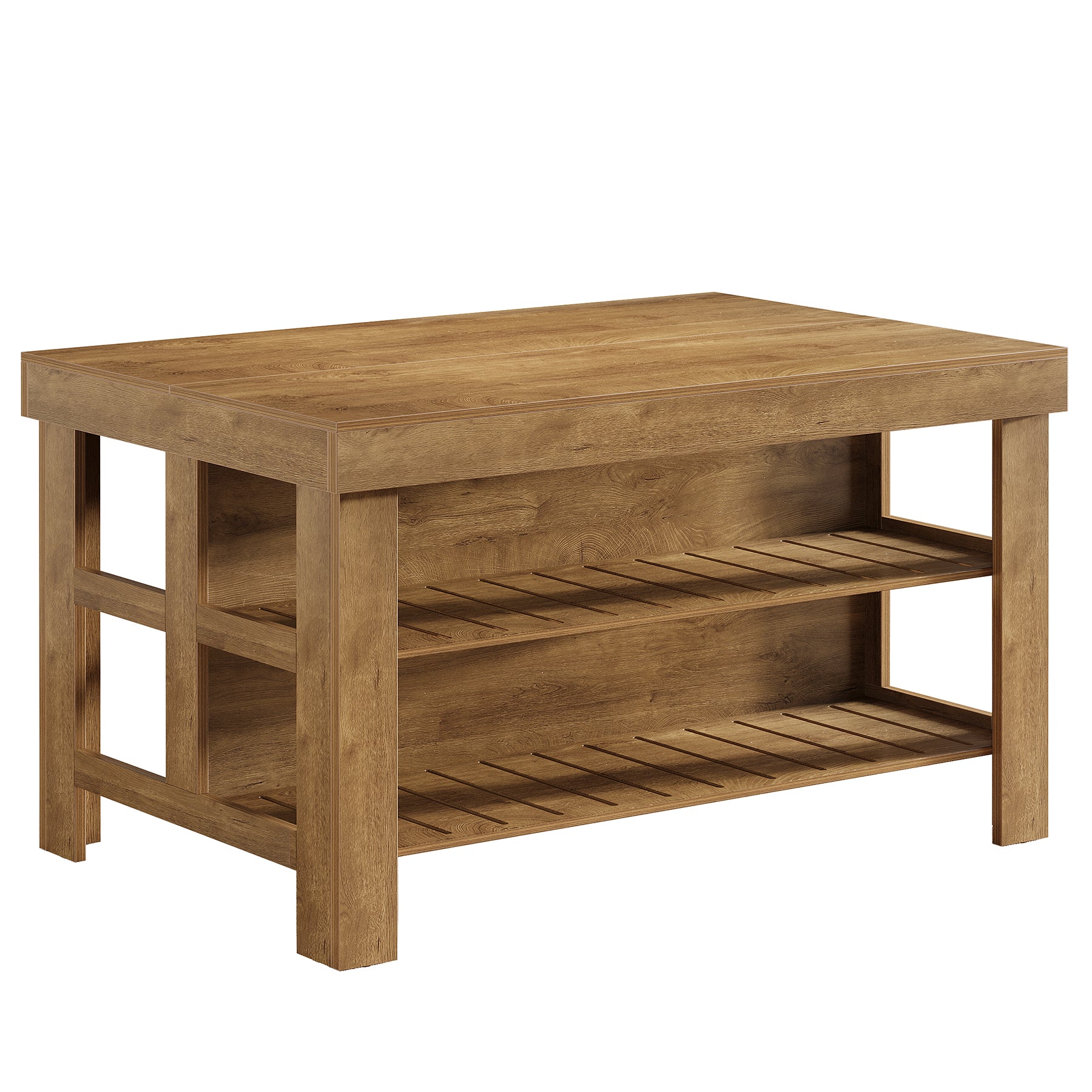 55" Kitchen Island, Breakfast Counter with Seating and Storage Shelves