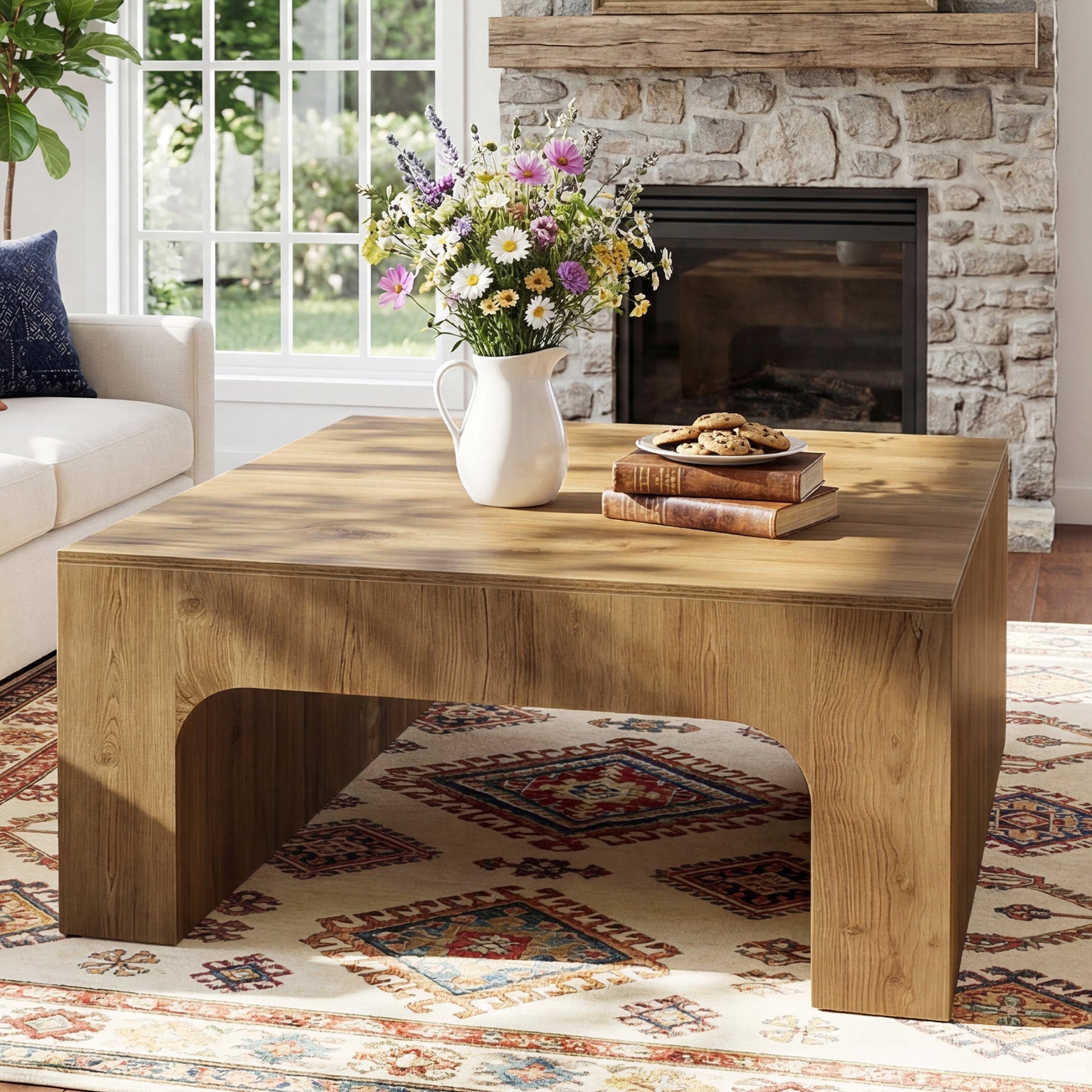 39" Square Coffee Table, Farmhouse Center Table for Living Room