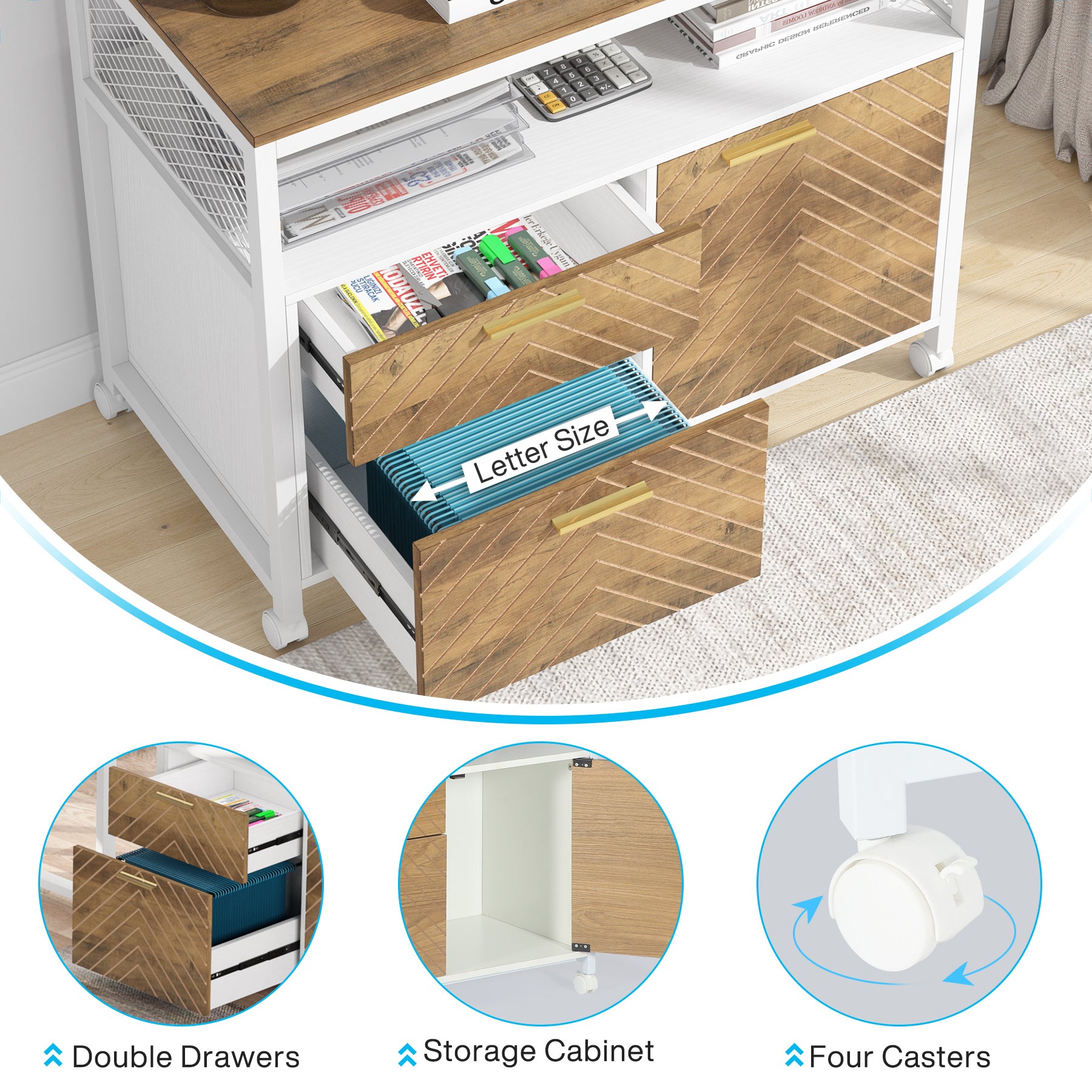 63" Computer Desk with Mobile Cabinet, L-Shaped Desk for Home Office
